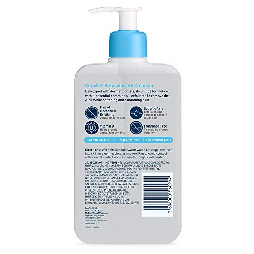 CeraVe Renewing Salicylic Acid Cleanser, Formulated With Hyaluronic Acid, Niacinamide, & Ceramides, Gentle BHA Exfoliating Face Wash Smooths & Softens Skin, Non Comedogenic & Fragrance Free, 16 Ounce - Image 2