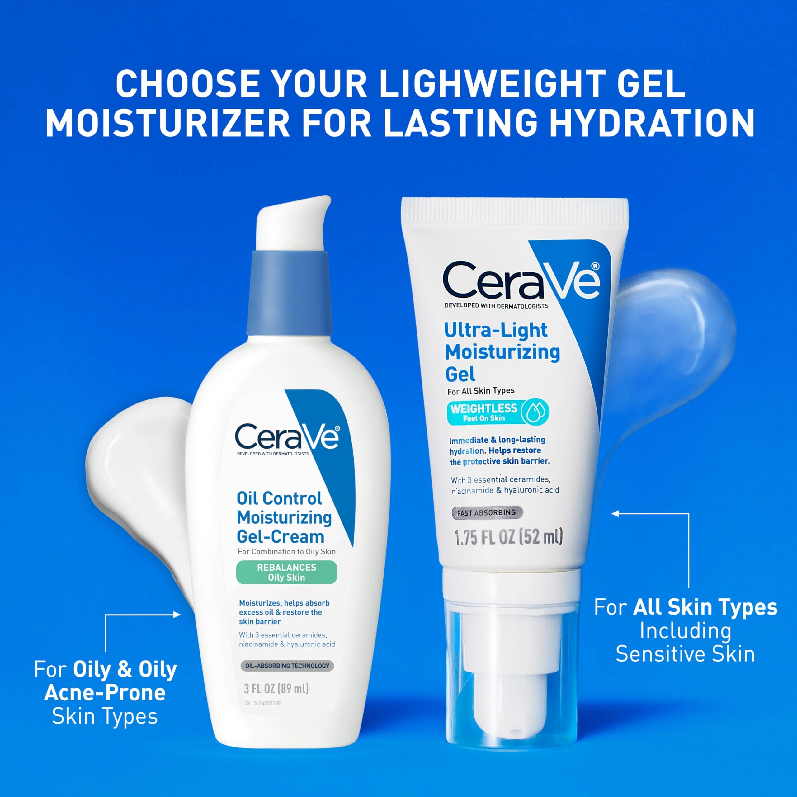CeraVe Ultra-Light Moisturizing Gel, Hydrating Gel Face Moisturizer For Men & For Women with Ceramides, Niacinamide, Hyaluronic Acid, Fragrance Free, Oil-Free, Mattifying Moisturizer, 1.75 FL Oz - Image 7