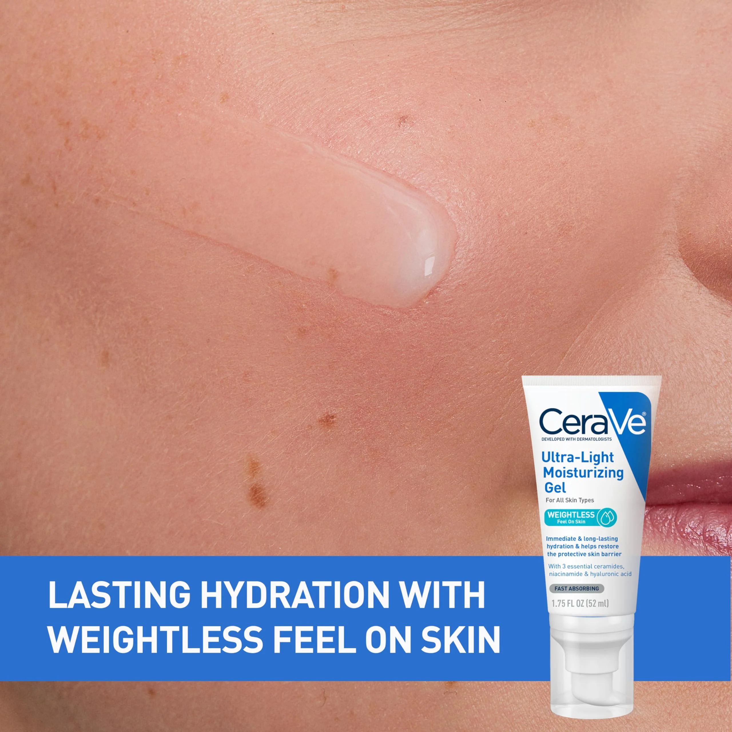 CeraVe Ultra-Light Moisturizing Gel, Hydrating Gel Face Moisturizer For Men & For Women with Ceramides, Niacinamide, Hyaluronic Acid, Fragrance Free, Oil-Free, Mattifying Moisturizer, 1.75 FL Oz - Image 8
