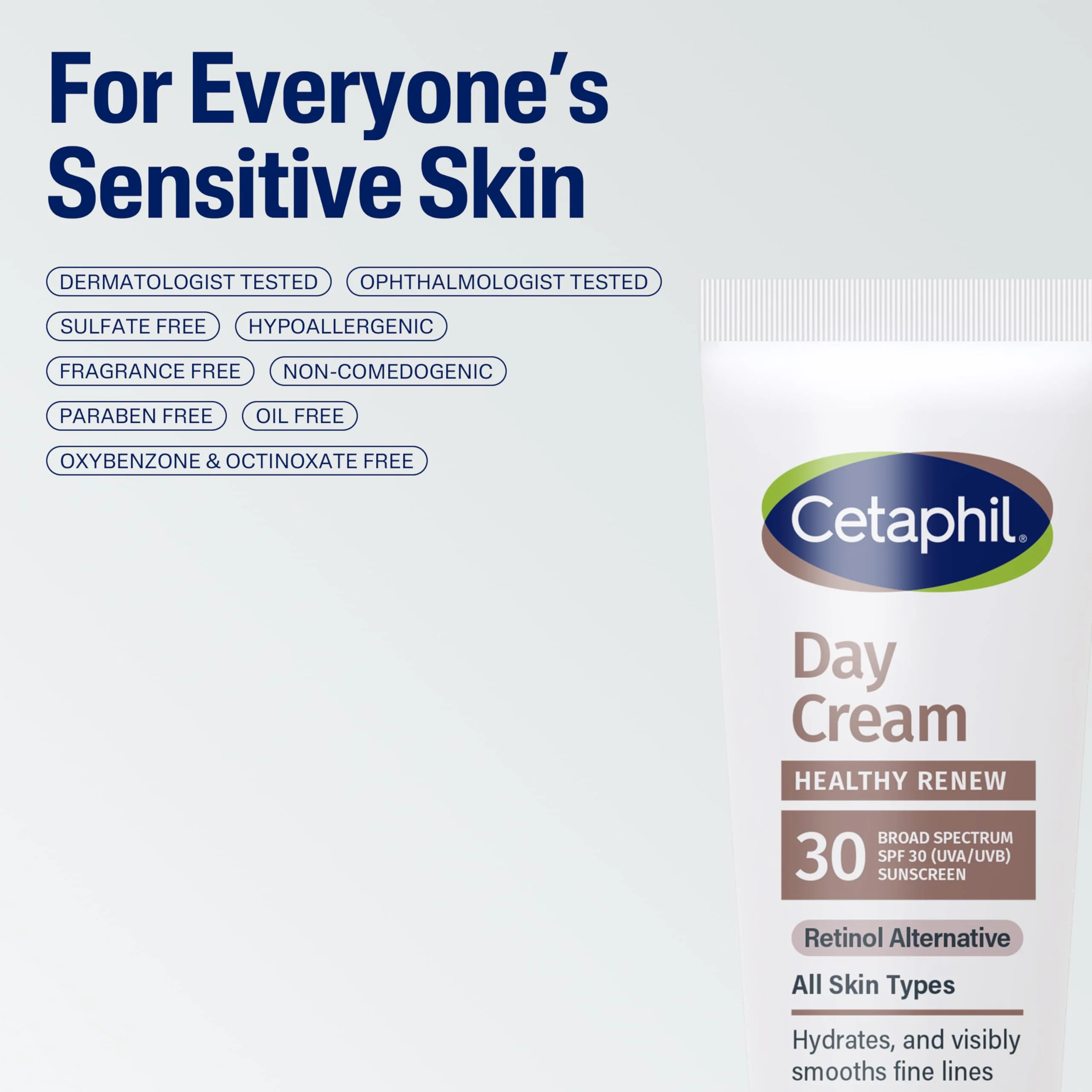 Cetaphil Healthy Renew Moisturizing Day Cream 1.7 Oz, Daily Moisturizer with SPF 30, Skin Tightening Anti Wrinkle Cream for Face with Peptides, Fragrance Free, Retinol Alternative For Sensitive Skin - Image 8