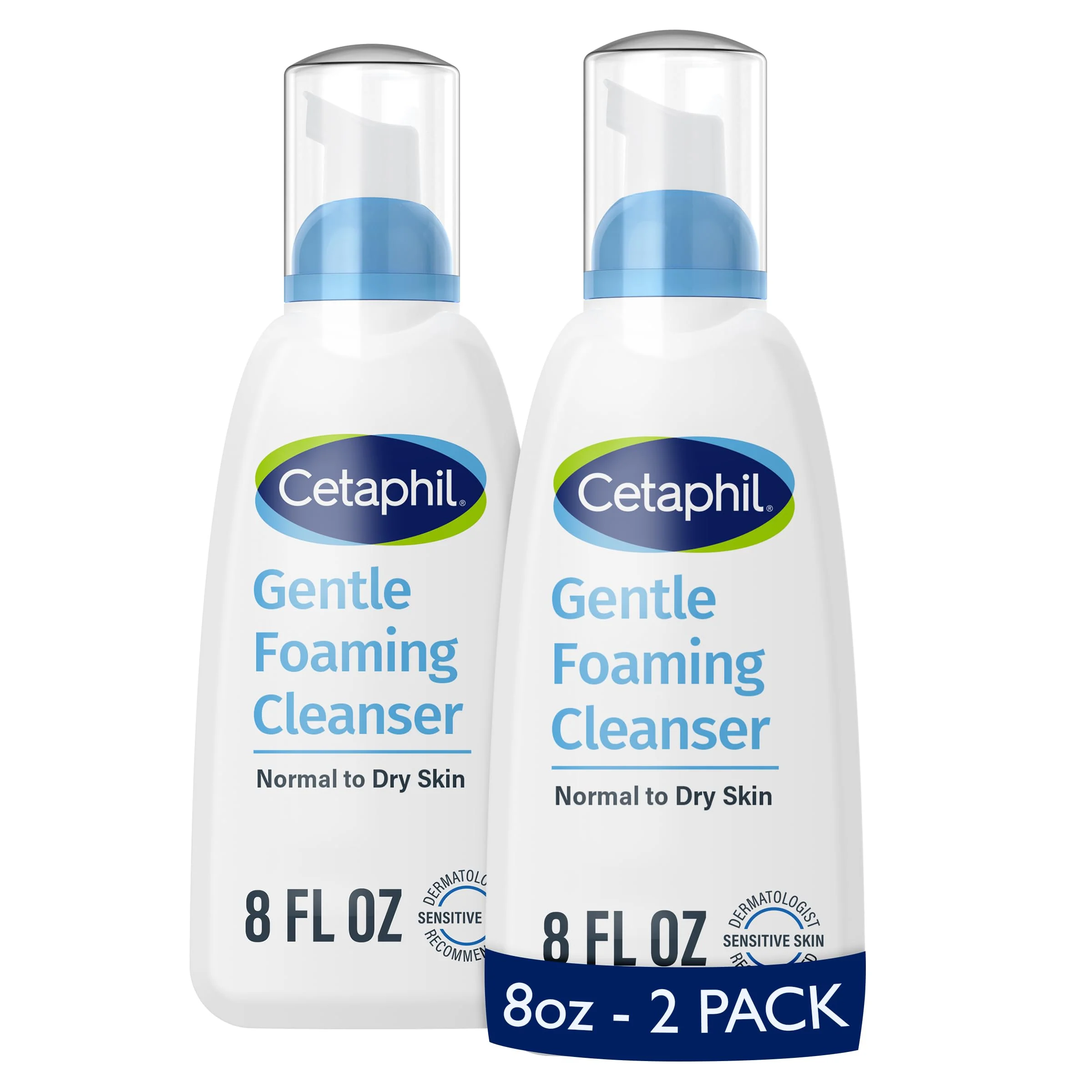 Cetaphil Oil Free Gentle Foaming Cleanser For Dry to Normal, Sensitive Skin, 8oz Pack of 2, Made with Glycerin and Vitamins B5 and E, Dermatologist Tested, Hypoallergenic, Soap and Fragrance Free