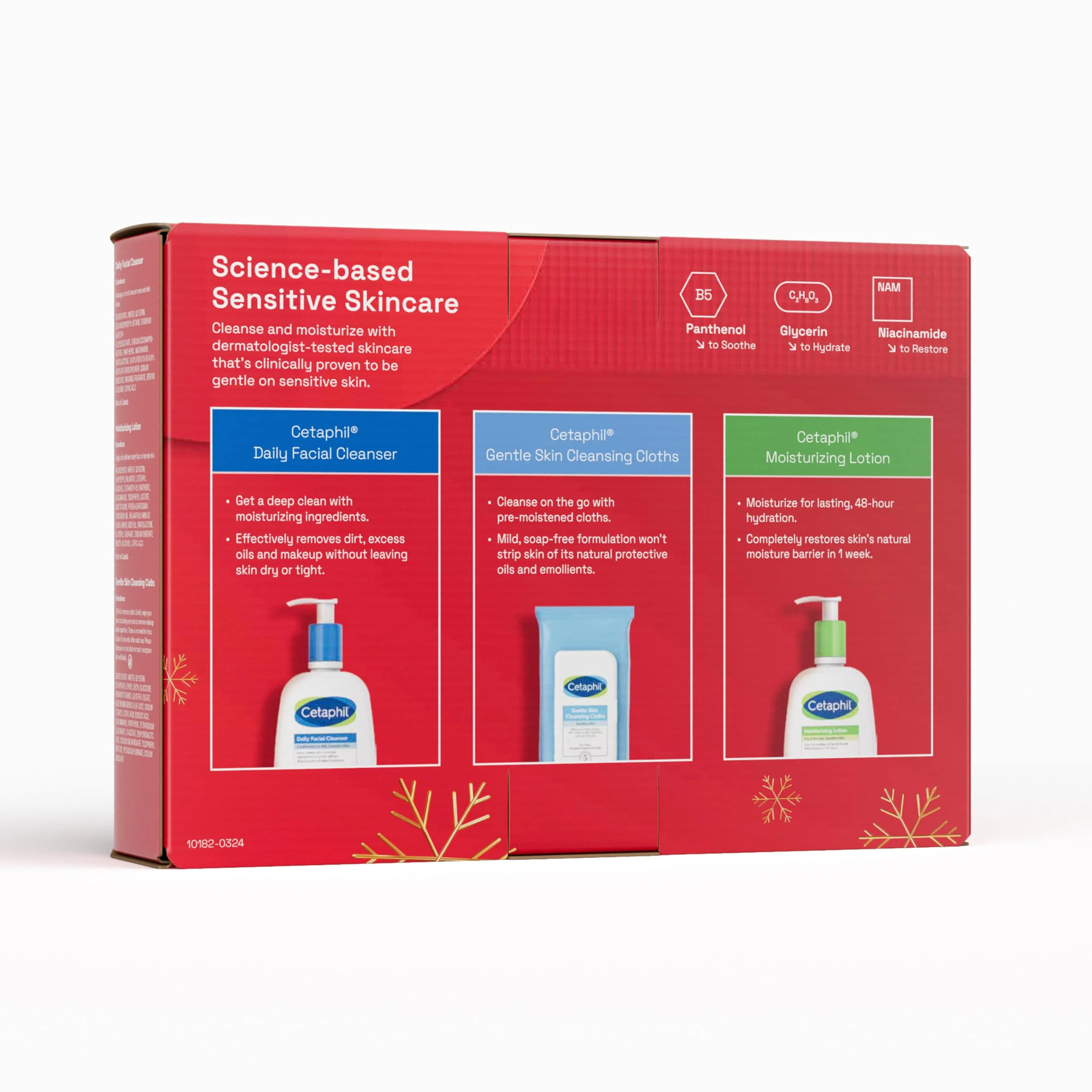 Cetaphil Winter Essentials Skin Care Set, Gentle Skin Cleansing Cloth Face Wipes 25 Count, Daily Facial Cleanser 8oz, Moisturizing Face & Body Lotion 8oz, Suitable for Sensitive Skin - Image 2