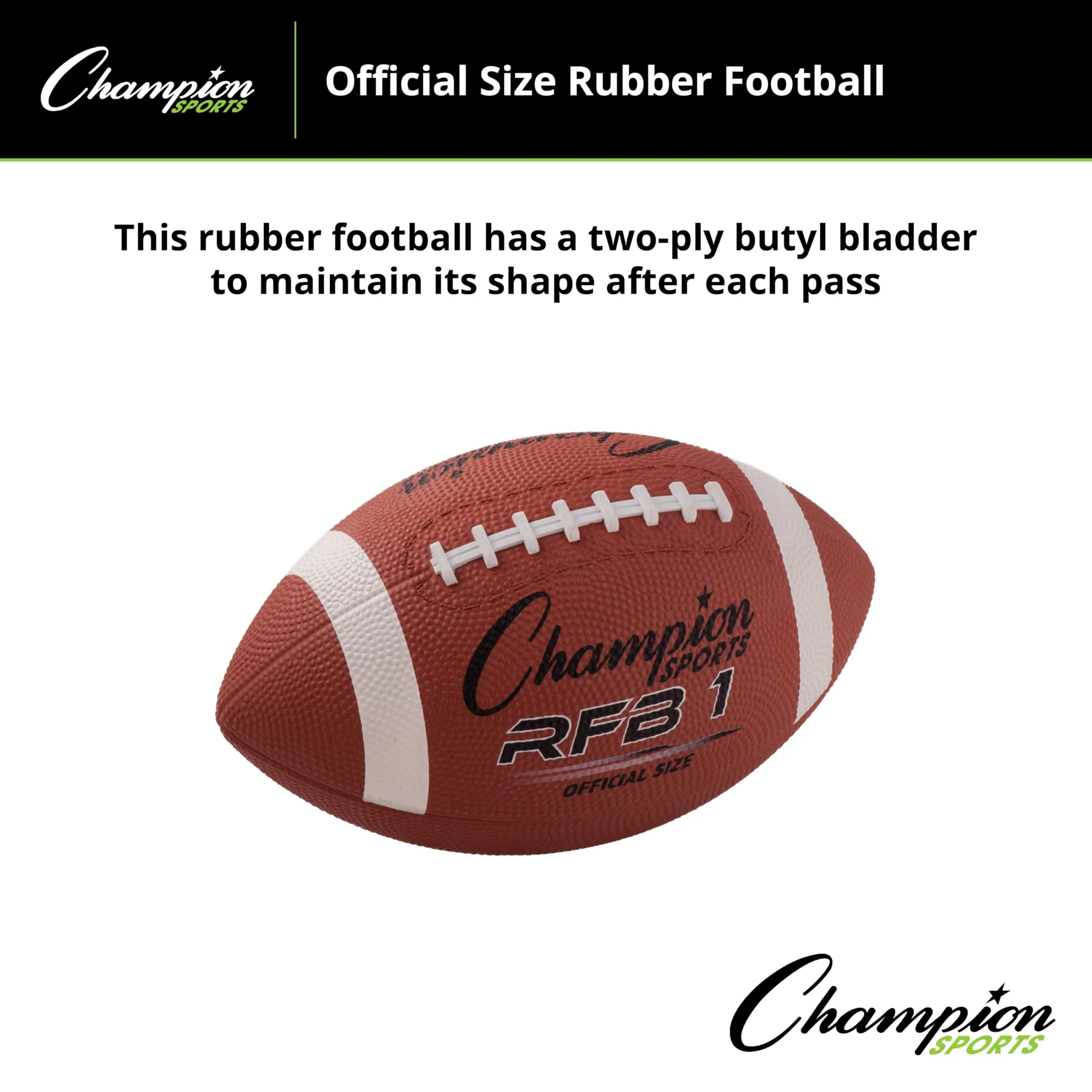 Champion Sports Rubber Football – Durable All-Weather Football with Enhanced Grip - Backyard Play & Training - Official Size - Image 4