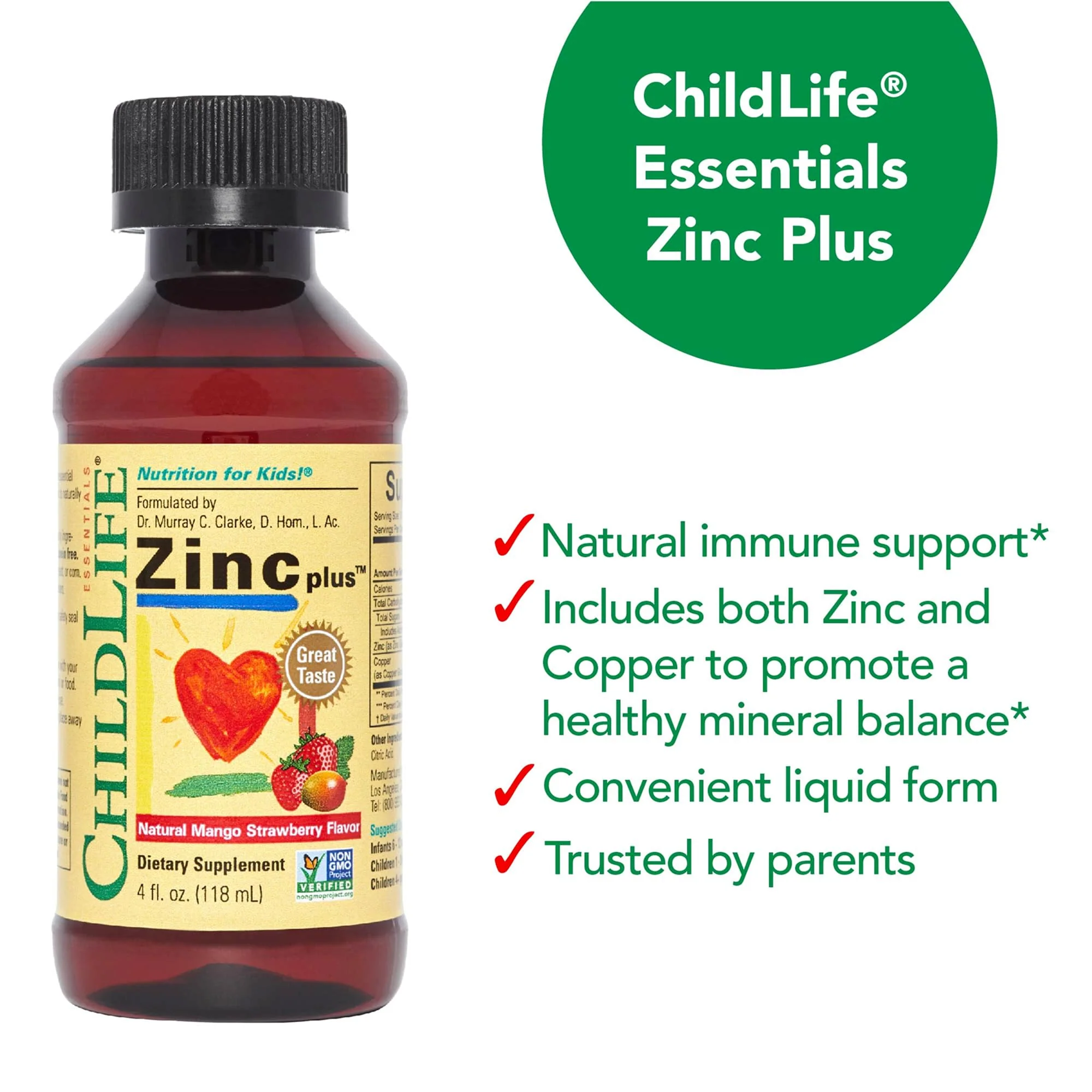 CHILDLIFE ESSENTIALS Liquid Zinc Plus for Kids & Toddler - Liquid Supplement Drops, Zinc Gluconate & Copper for Immune Support - Mango Strawberry, 4 Fl Oz (Pack of 1) - Image 3