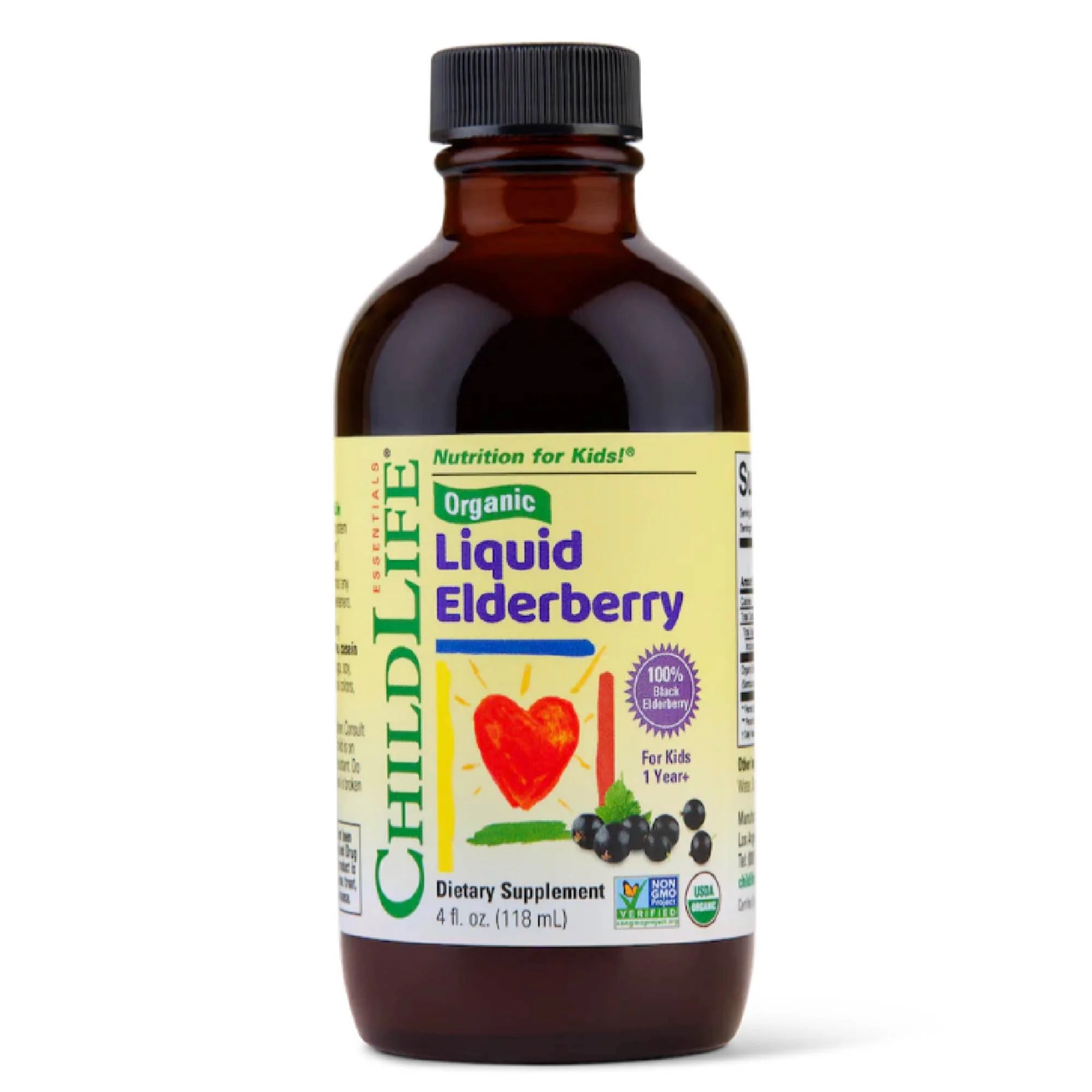 CHILDLIFE Essentials Organic Elderberry Syrup for Kids - Liquid Elderberry for Toddlers, Elderberry Extract Drops, Tincture for Babies, Toddlers, Children - 4 Fl Oz