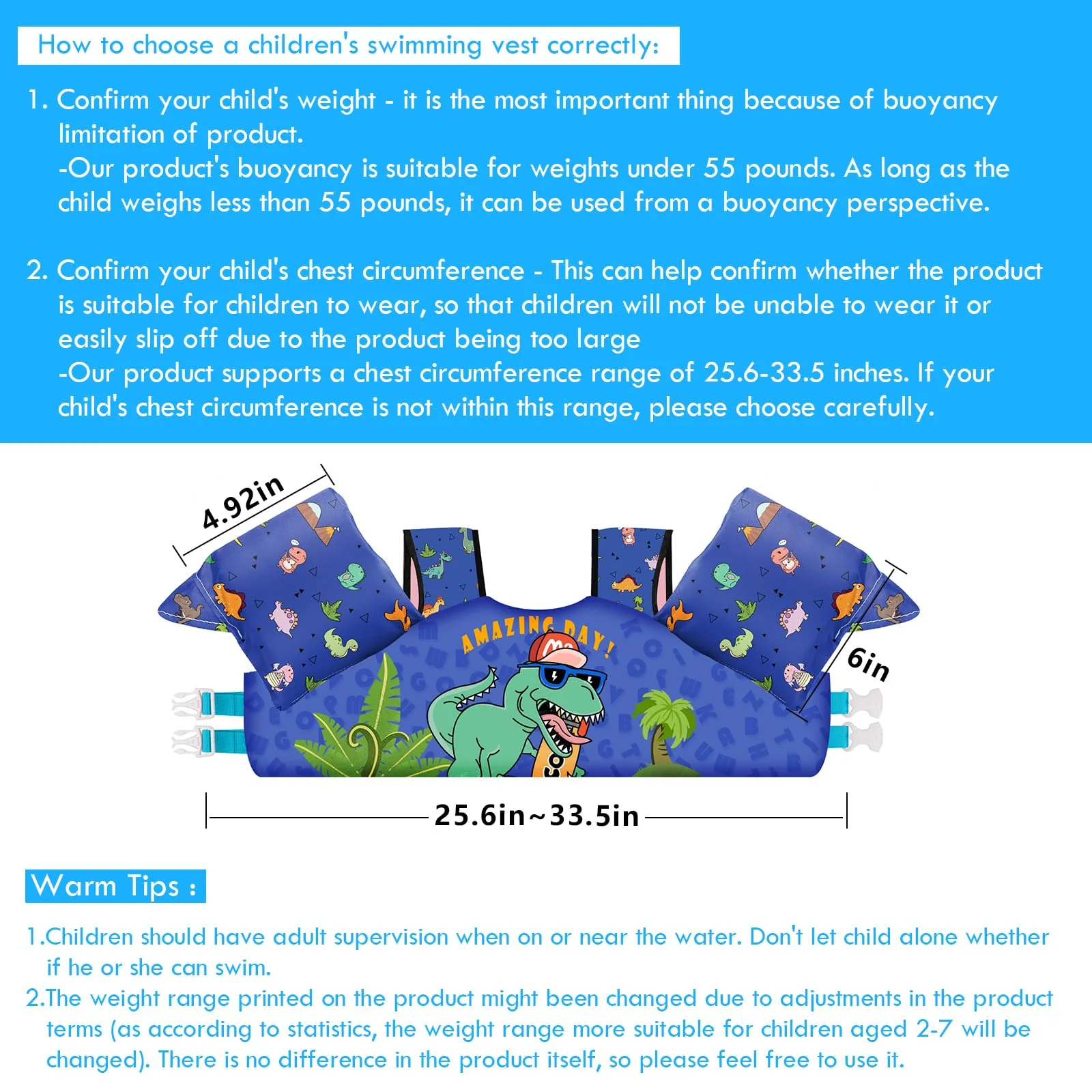 Chriffer Kids Swim Vest Life Jacket for 30-55 Pounds Boys and Girls, Toddler Floaties with Shoulder Harness Arm Wings for 2,3,4,5,6,7 Years Old Baby - Image 6