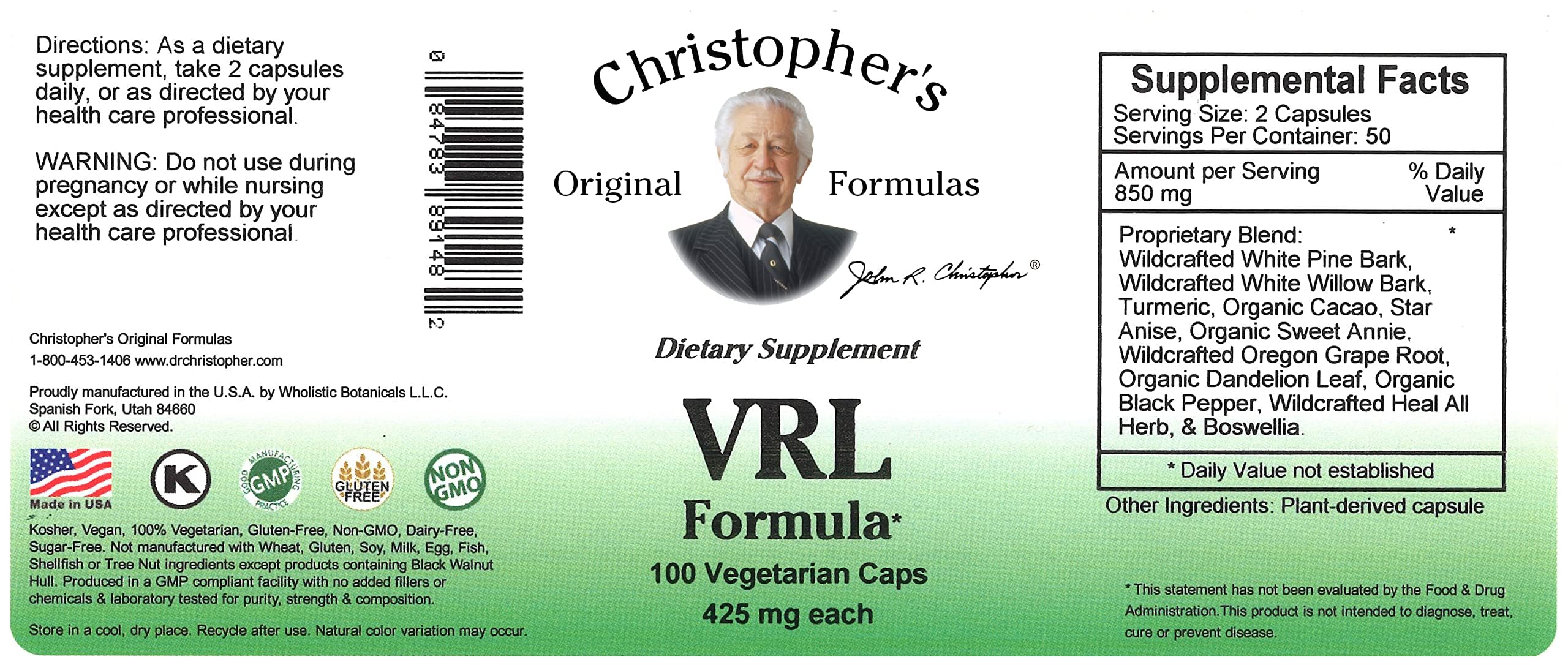 Christopher's Original Formulas VRL Formula, Natural Immune Support, 100 Vegetarian Capsules - Image 2