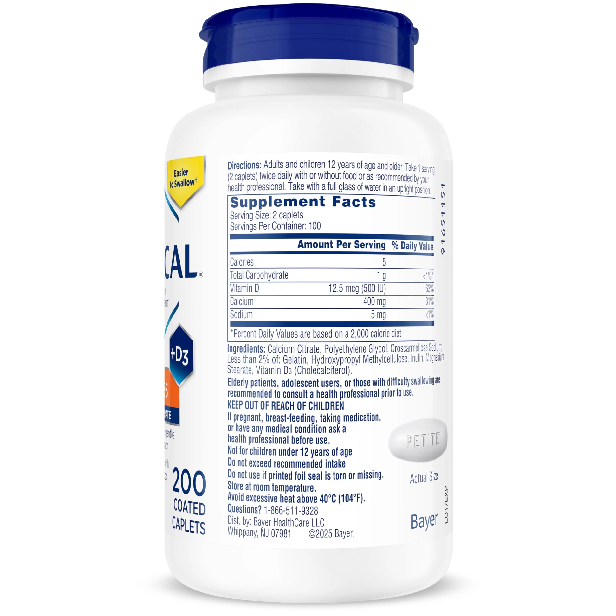 Citracal Petites- Calcium Citrate with Vitamin D3, Bone Health Support, Calcium Supplement for Ages 12+, 375 Count (Packaging May Vary) - Image 2