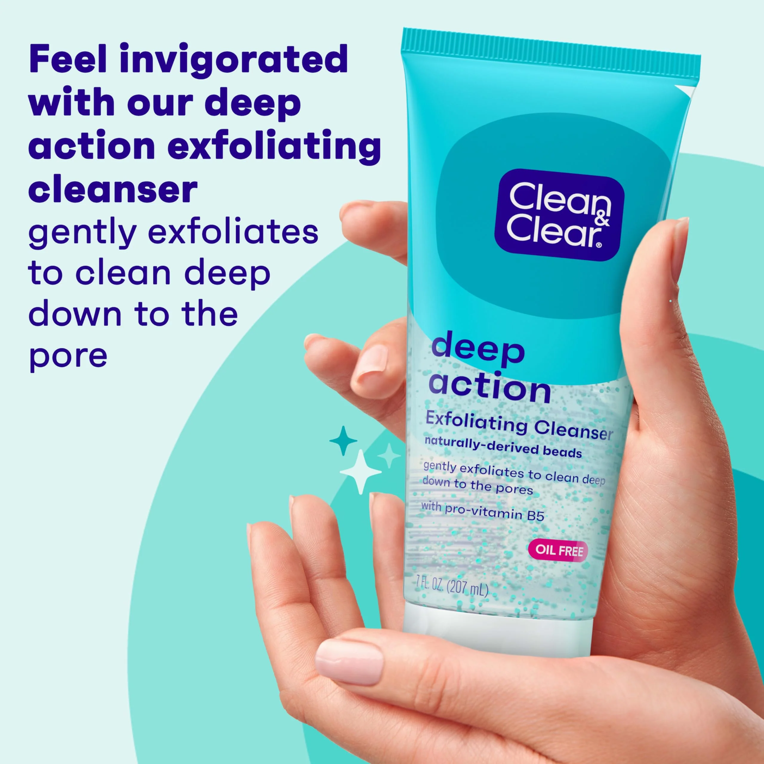 Clean & Clear Deep Action Exfoliating Facial Cleanser, Scrub & Face Wash, Pro-Vitamin B5, Lactic & Glycolic Acids, Oil-Free Gentle Daily Exfoliator for Soft, Smooth, Hydrated Skin, Vegan, 7 Fl Oz Tube - Image 6