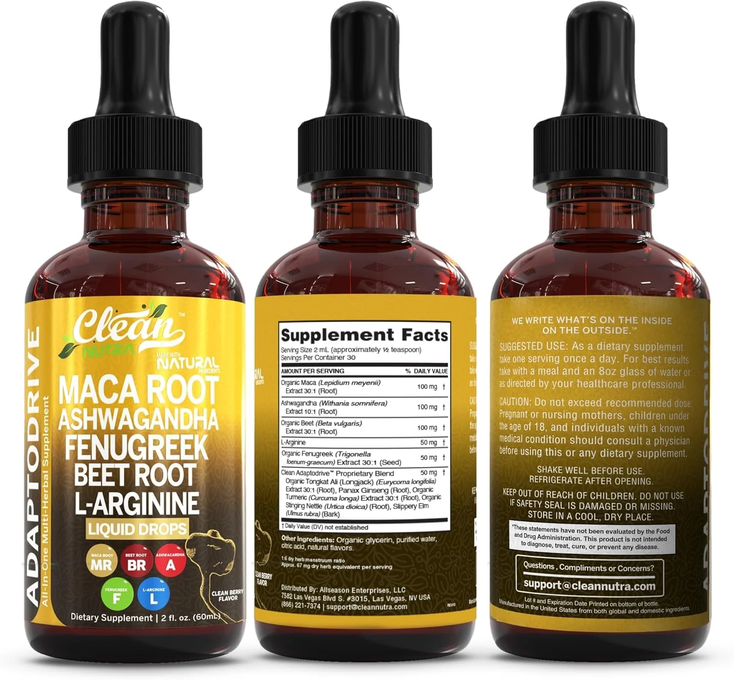 Clean Nutra Organic Maca Root Liquid Drops with Ashwagandha, Fenugreek, Beet Root and L-Arginine Liquid Multivitamin for Women and Men - Adapto Drive - Image 2