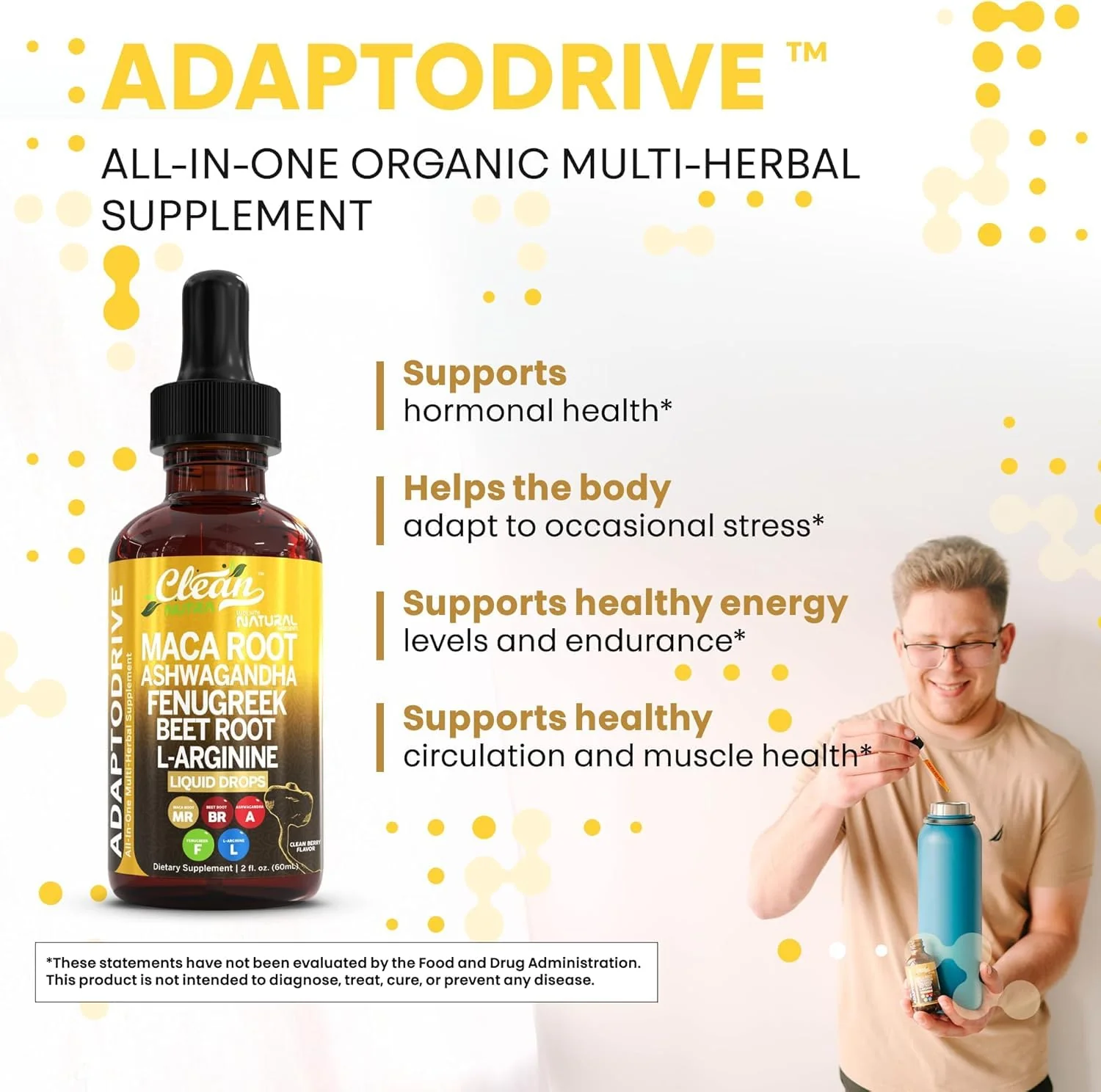 Clean Nutra Organic Maca Root Liquid Drops with Ashwagandha, Fenugreek, Beet Root and L-Arginine Liquid Multivitamin for Women and Men - Adapto Drive - Image 3