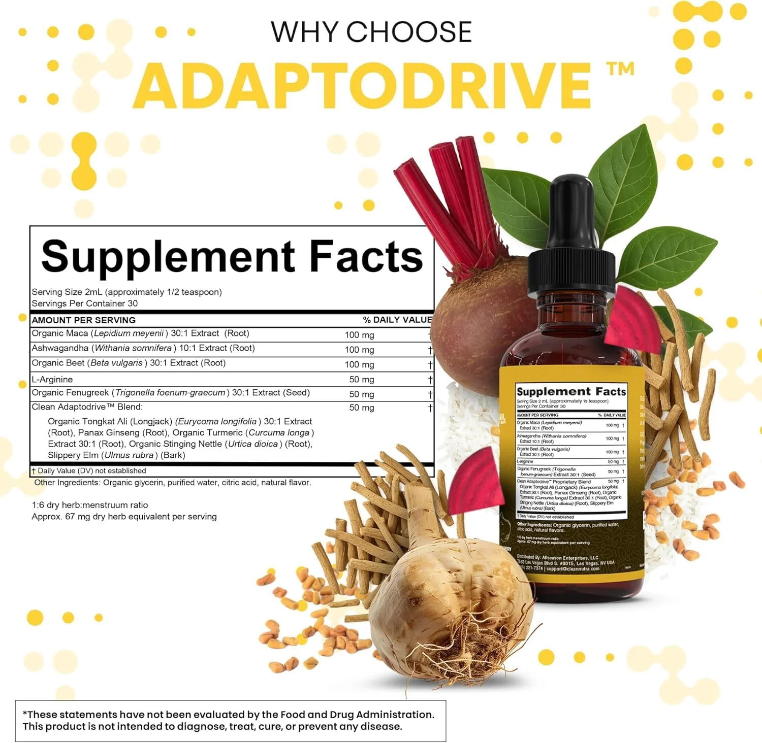 Clean Nutra Organic Maca Root Liquid Drops with Ashwagandha, Fenugreek, Beet Root and L-Arginine Liquid Multivitamin for Women and Men - Adapto Drive - Image 6