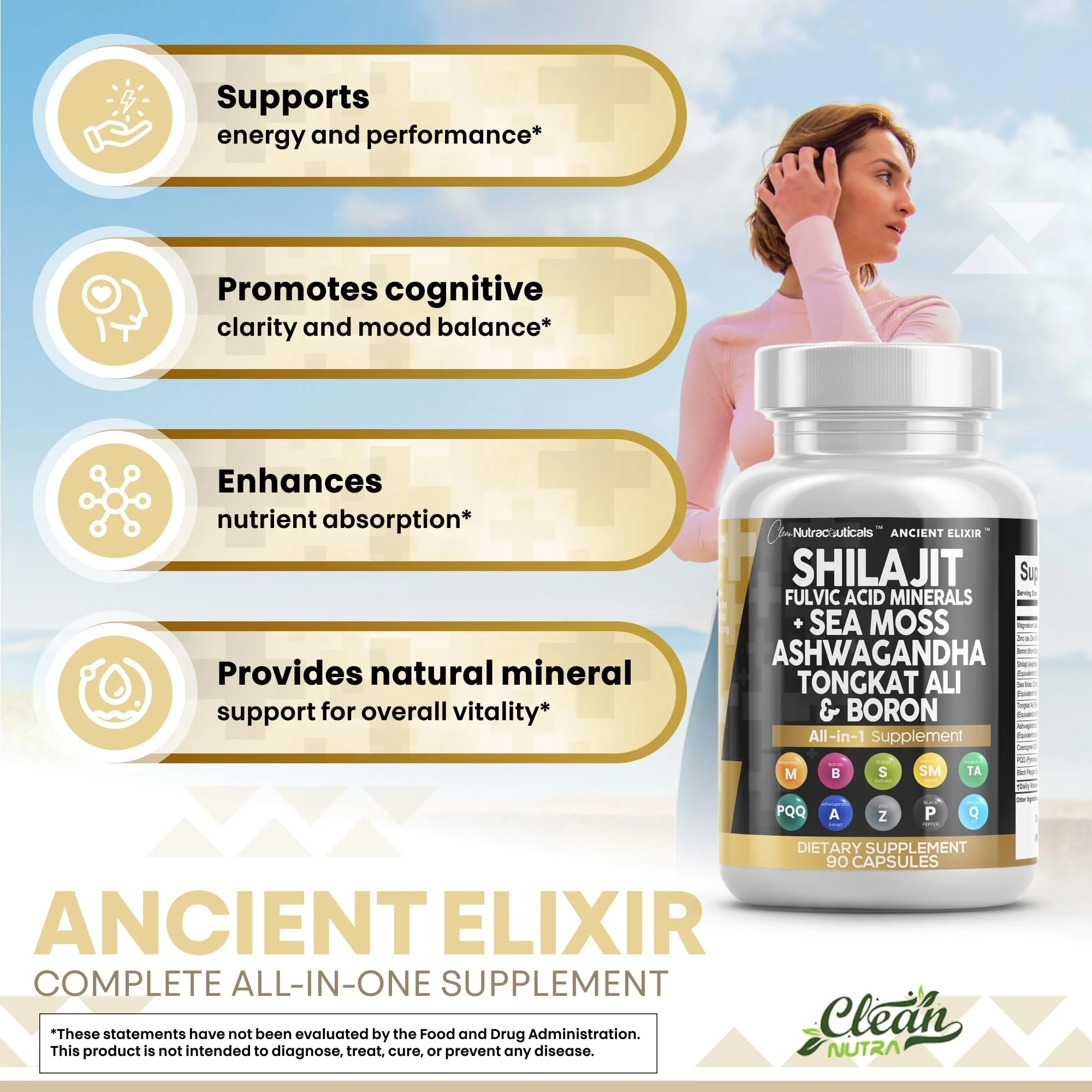 Clean Nutraceuticals Shilajit Supplement for Men with Sea Moss, Tongkat Ali, Ashwagandha, Boron, Zinc, CoQ10, PQQ - Fulvic Acid Capsules - Energy Support - 90 Count - Resin, Gummy & Powder Alternative - Image 6