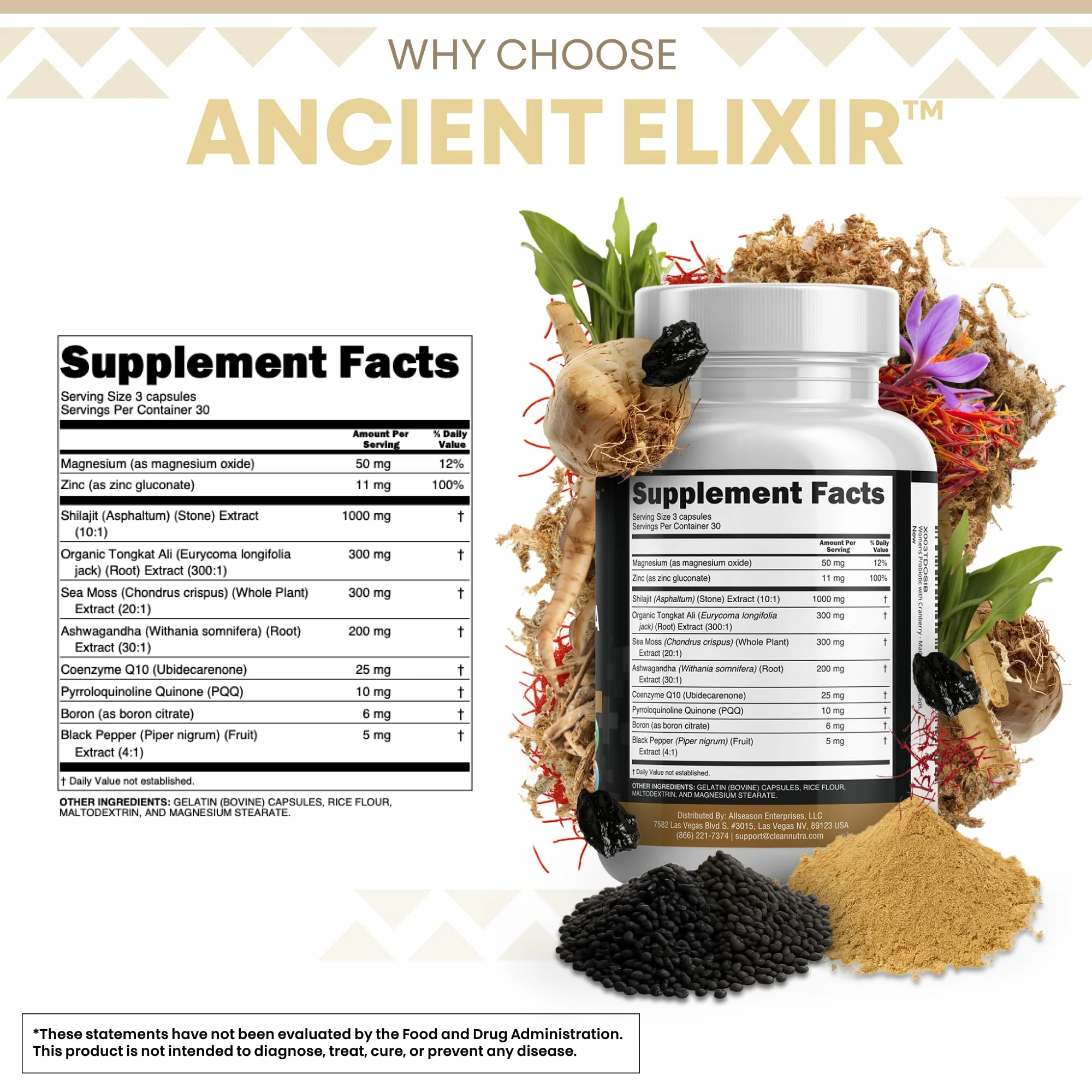 Clean Nutraceuticals Shilajit Supplement for Men with Sea Moss, Tongkat Ali, Ashwagandha, Boron, Zinc, CoQ10, PQQ - Fulvic Acid Capsules - Energy Support - 90 Count - Resin, Gummy & Powder Alternative - Image 7