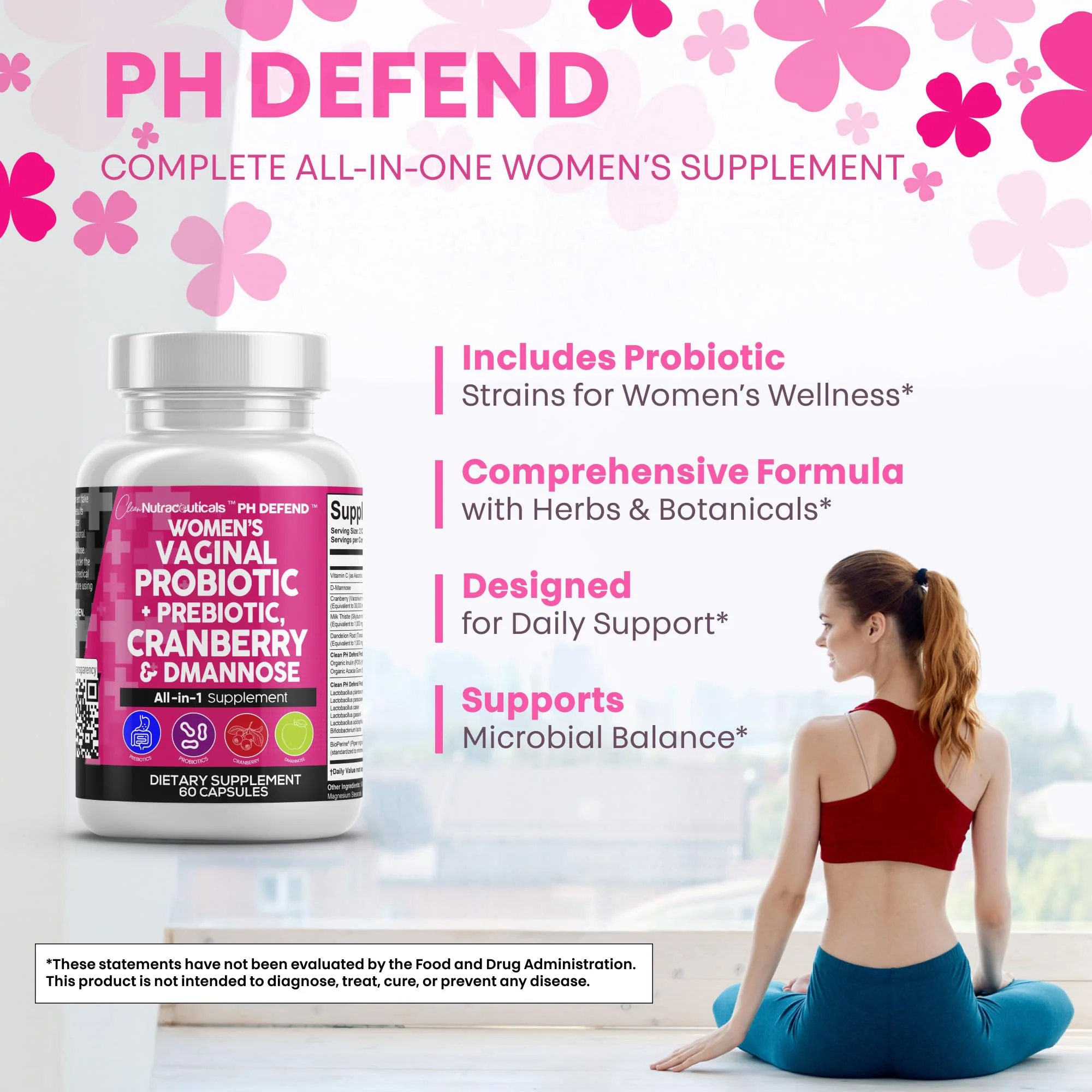Clean Nutraceuticals Vaginal Probiotics for Women with Cranberry, D-Mannose, Prebiotics, pH Balance Support, Feminine Health, Urinary Tract Cleanse – Capsule Alternative to Gummies – 60 Count - Image 5