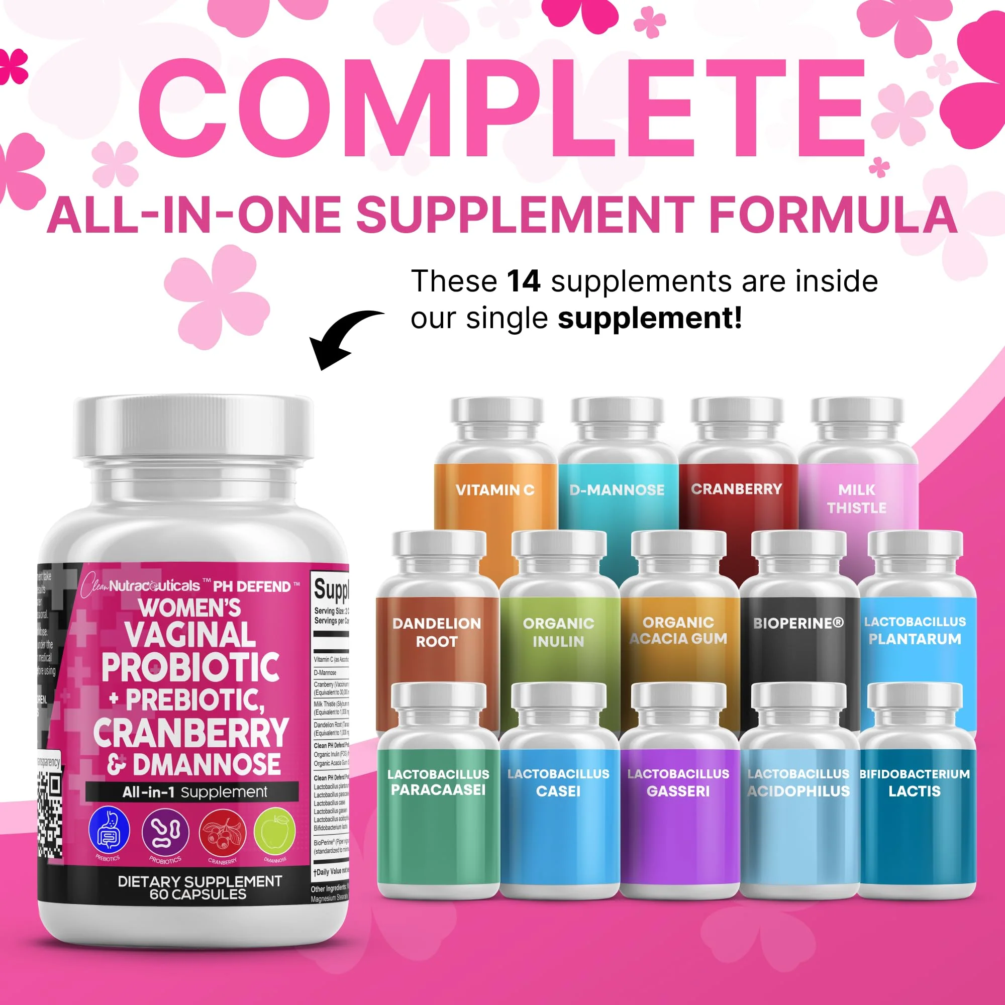 Clean Nutraceuticals Vaginal Probiotics for Women with Cranberry, D-Mannose, Prebiotics, pH Balance Support, Feminine Health, Urinary Tract Cleanse – Capsule Alternative to Gummies – 60 Count - Image 9