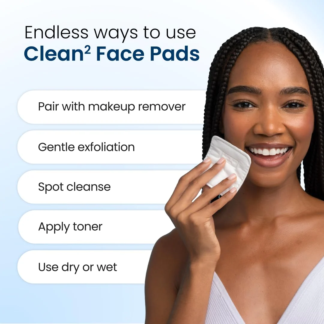 Clean Skin Club Clean² Pads 2.0 [New & Improved Edges] Guaranteed Not to Shed & Tear, Unique Triple Layers, Textured Side & Ultra Soft Side, Organic Disposable Cotton, Pair with Makeup Remover 2 Pack - Image 5