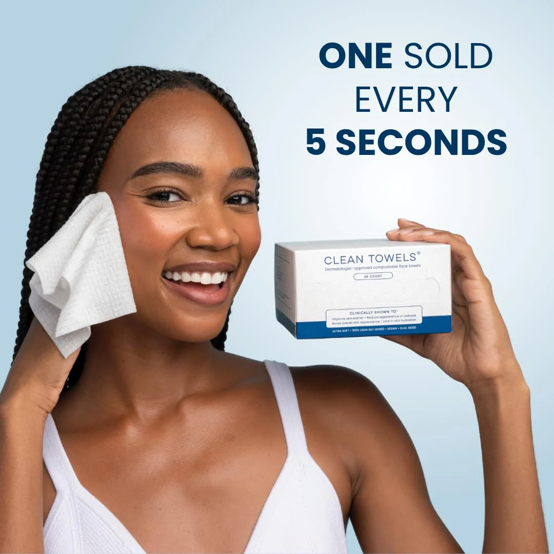 Clean Skin Club Clean Towels®, 100% USDA Biobased Face Towel, Disposable Face Towelette, Eczema Association Accepted, Makeup Remover Dry Wipes, Ultra Soft, 25 ct per pack, 2 Packs, 50 Ct Total - Image 4