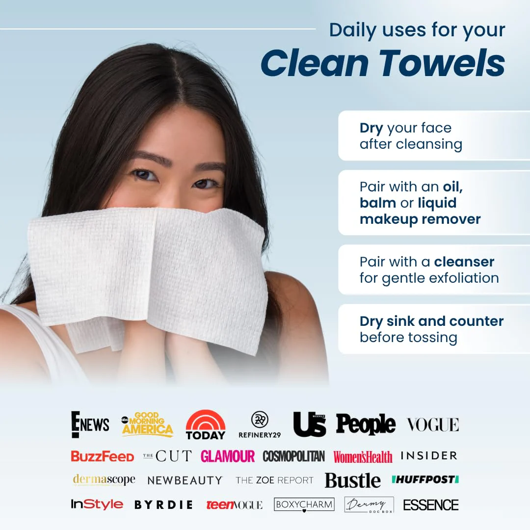 Clean Skin Club Clean Towels®, 100% USDA Biobased Face Towel, Disposable Face Towelette, Eczema Association Accepted, Makeup Remover Dry Wipes, Ultra Soft, 25 ct per pack, 2 Packs, 50 Ct Total - Image 7