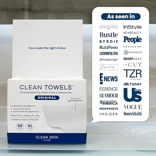 Clean Skin Club Clean Towels XL®, 100% USDA Biobased Face Towel, Disposable Face Towelette, Eczema Association Accepted, Makeup Remover Dry Wipes, Ultra Soft, 50 ct per pack, 2 Packs, 100 Ct Total - Image 2
