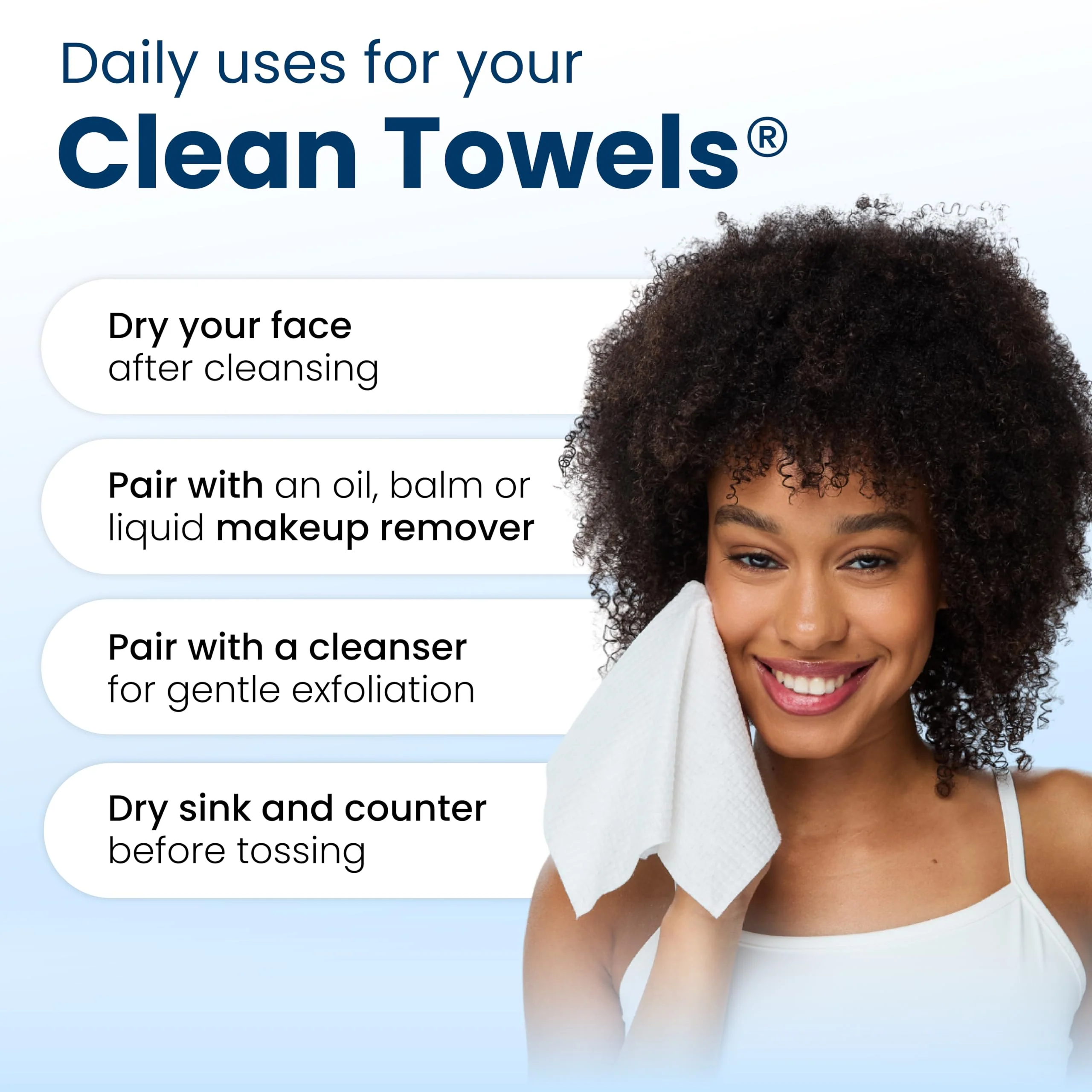 Clean Towels XL®, 100% USDA Biobased Face Towel, Disposable Face Towelette, Eczema Association Accepted, Makeup Remover Dry Wipes, Ultra Soft, 50 ct per pack, 3 Packs, 150 Ct Total - Image 4