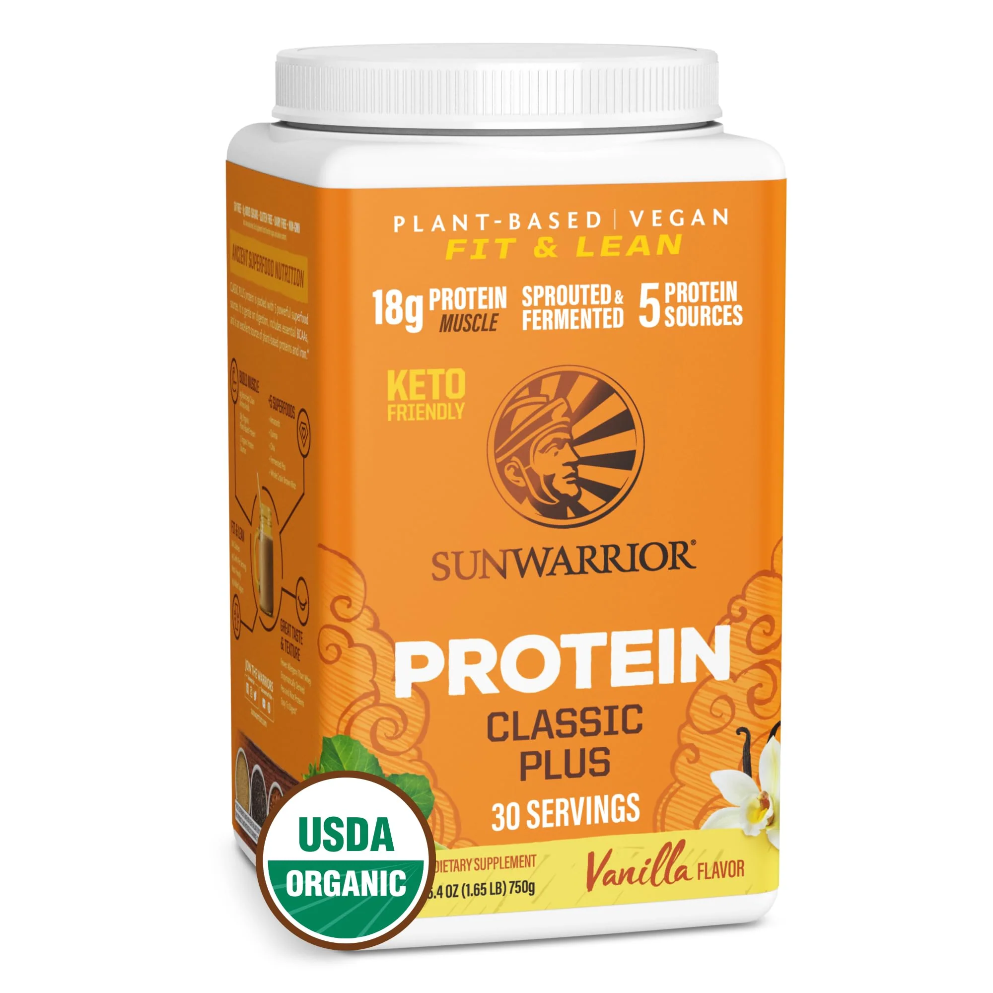 Clean Vegan Protein Powder Vanilla | Organic Protein Powder Plant Based Formula with 5 Superfood Blend Sprouted & Fermented | Non-GMO Low Carb Soy Dairy & Gluten Free (Vanilla, 30 Servings)