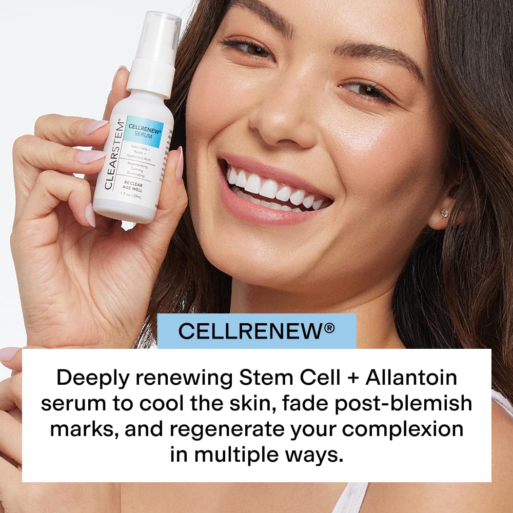 CLEARSTEM - CELLRENEW - Collagen Stem Cell Serum - Acne + Youthful Skin Face Serum - Hyaluronic Acid, Reishi, Aloe Vera - Facial Skin Care Products - Gluten Free, Cruelty Free - 1 fl oz / 29ml - Image 7