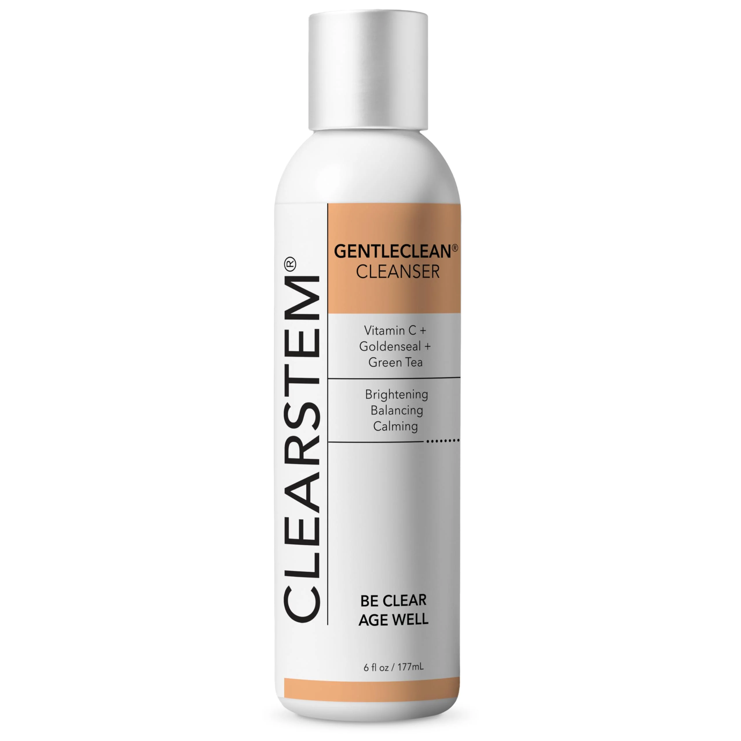 CLEARSTEM - GENTLECLEAN Vitamin C Infused Calming Wash - Facial Cleanser, Makeup Remover - Goldenseal + Green Tea - Facial Skin Care Products - Gluten Free, Cruelty Free - 6 fl oz / 207ml