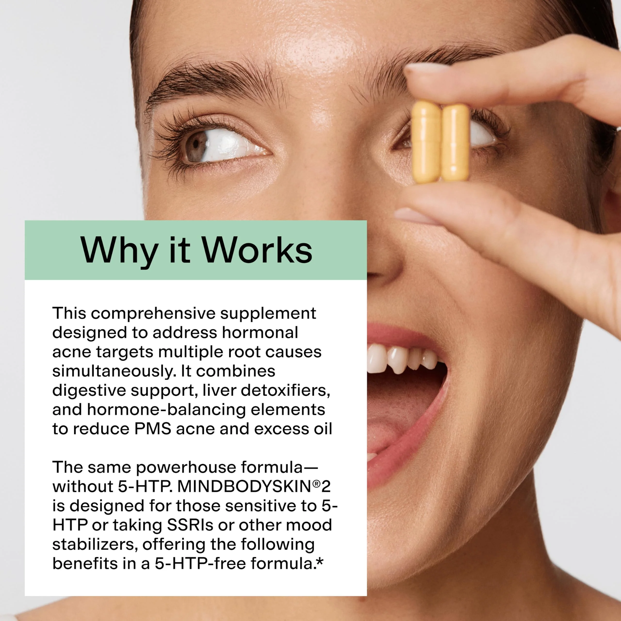 CLEARSTEM - MINDBODYSKIN Hormonal Acne Supplement (No 5-HTP) - Natural DIM Supplement - Skin Care Vitamins - Hormone Balance, Antioxidants - Gluten Free, Cruelty Free - 30 Servings, 90 Capsules - Image 3