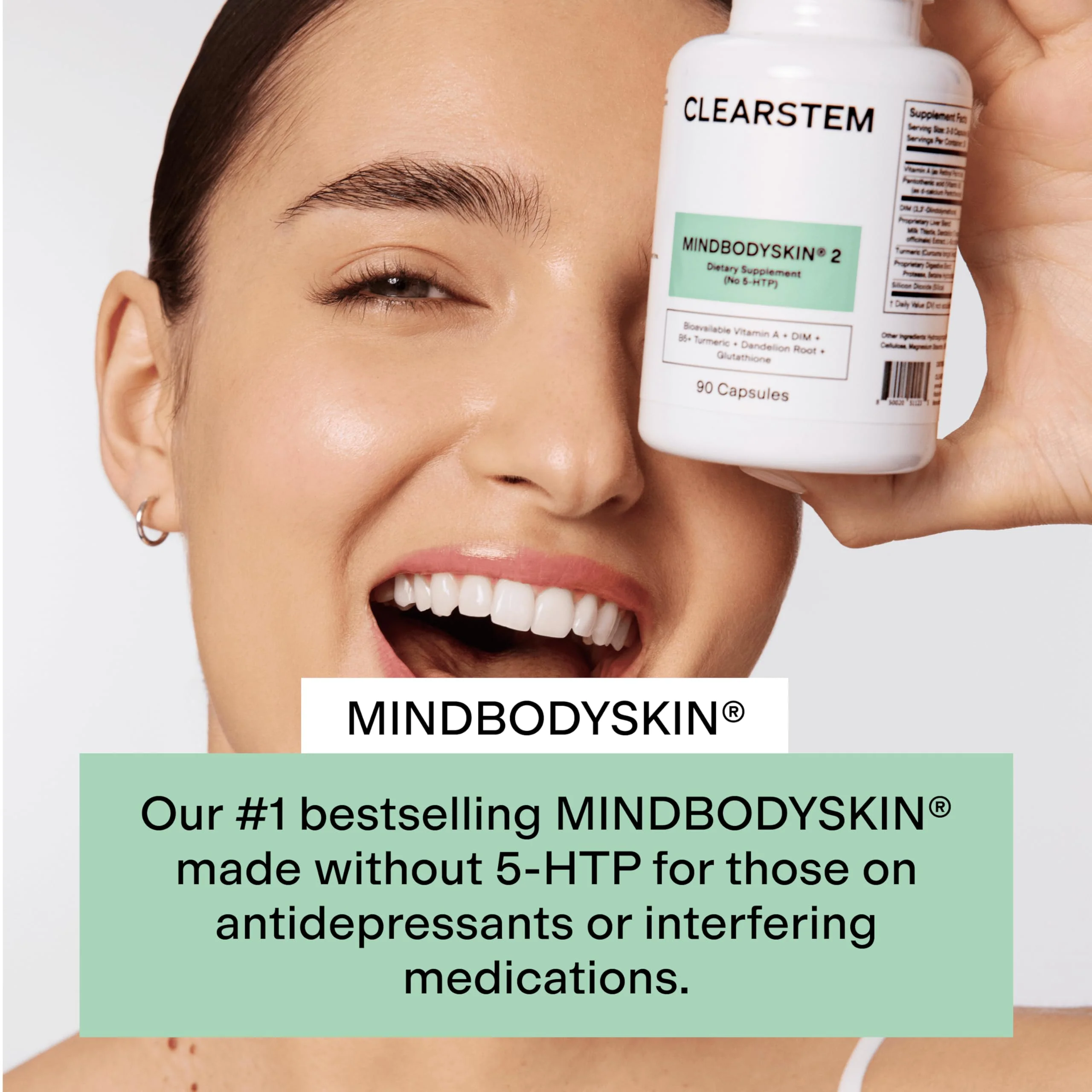 CLEARSTEM - MINDBODYSKIN Hormonal Acne Supplement (No 5-HTP) - Natural DIM Supplement - Skin Care Vitamins - Hormone Balance, Antioxidants - Gluten Free, Cruelty Free - 30 Servings, 90 Capsules - Image 7