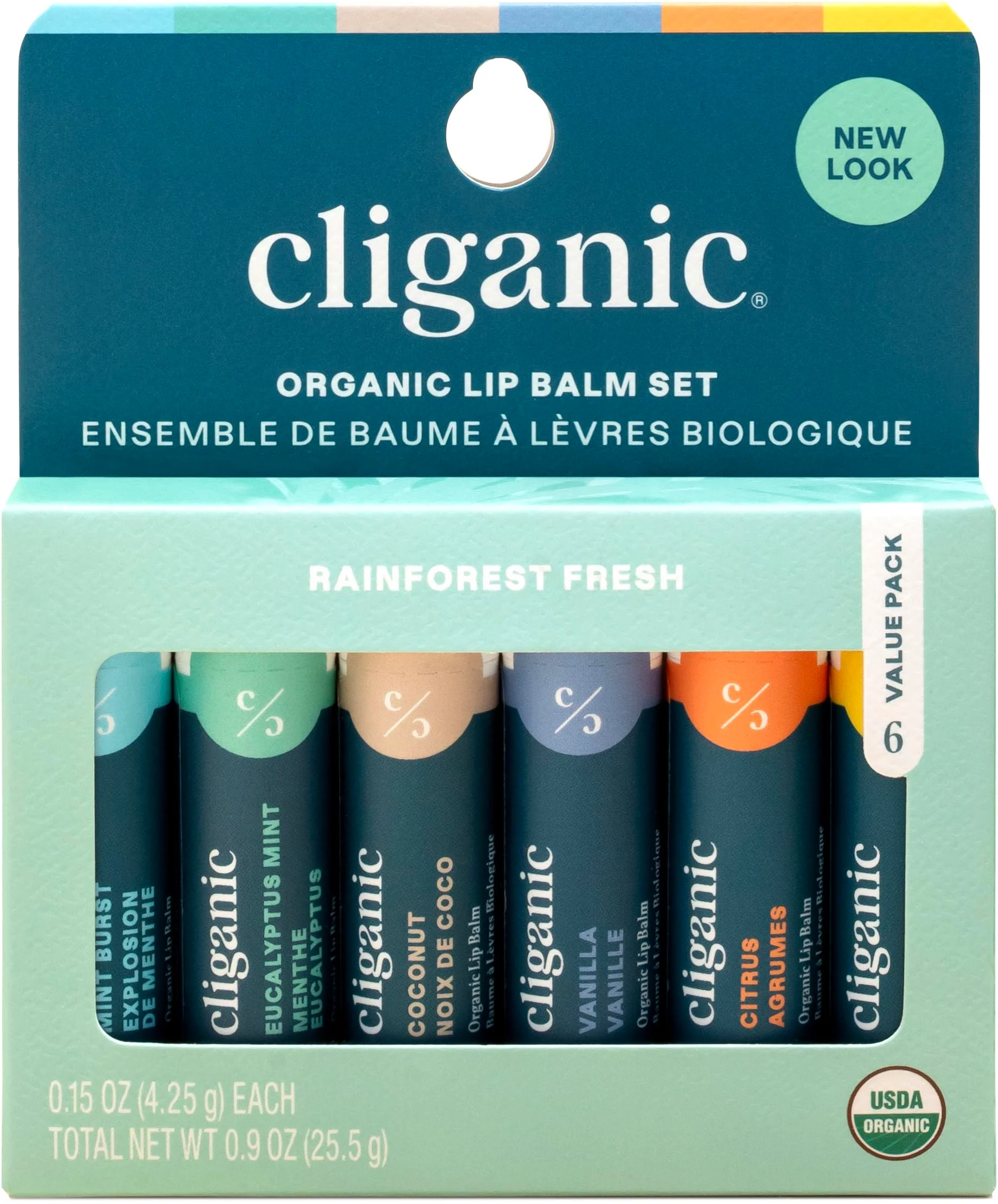 Cliganic Organic Lip Balm Set (6 Flavors) - 100% Natural Hydrating, Moisturizing for Dry Cracked Lips, Stocking Stuffer Gift for Men & Women
