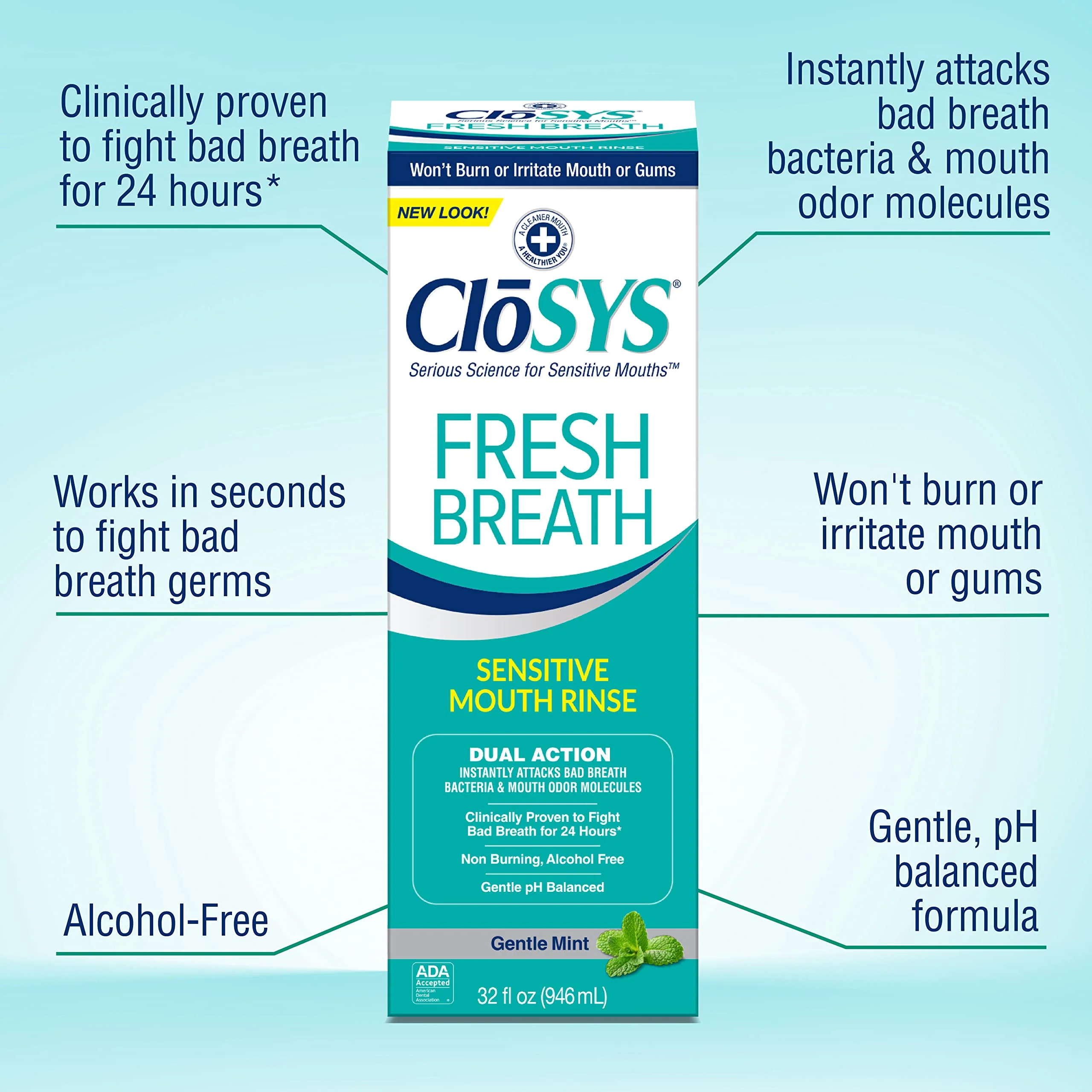CloSYS Mouthwash, 32 Ounce, 2 Count, Fresh Breath Mouthwash, Gentle Mint, Alcohol Free, Dye Free, pH Balanced Mouth Wash, Helps Soothe Entire Mouth, Fights Bad Breath - Image 5