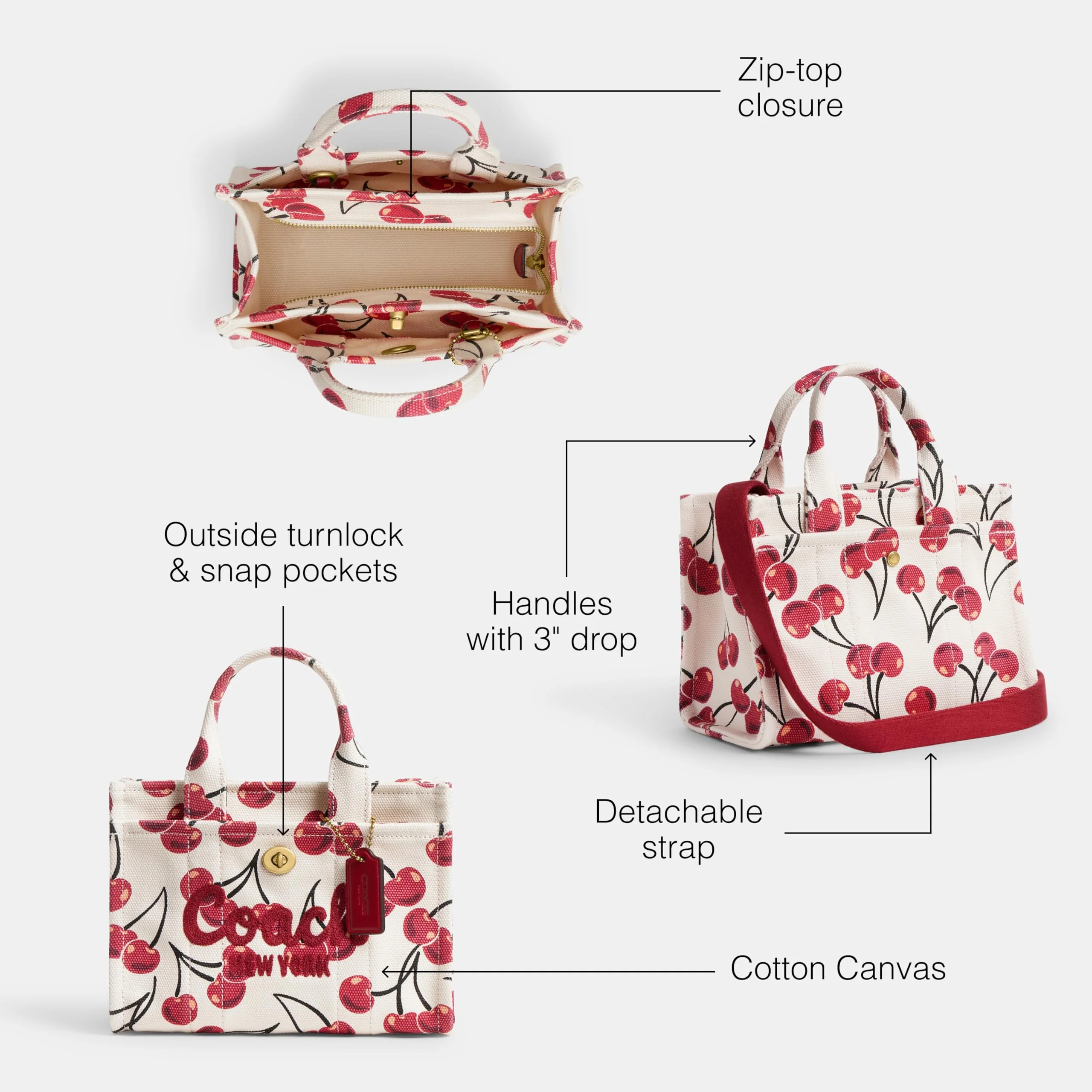 COACH Cargo Tote Bag 20 with Cherry Print Chalk Multi One Size - Image 4