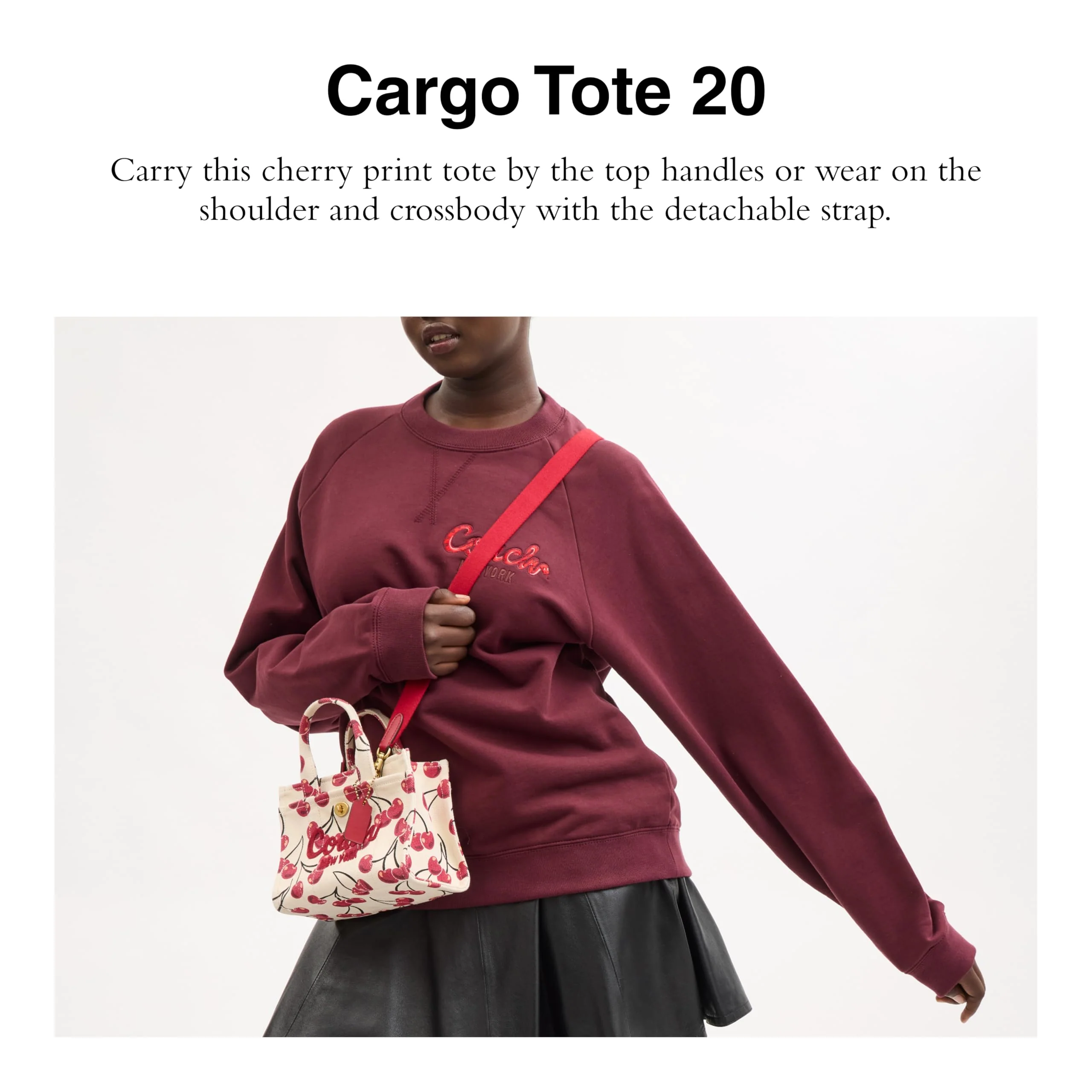 COACH Cargo Tote Bag 20 with Cherry Print Chalk Multi One Size - Image 5