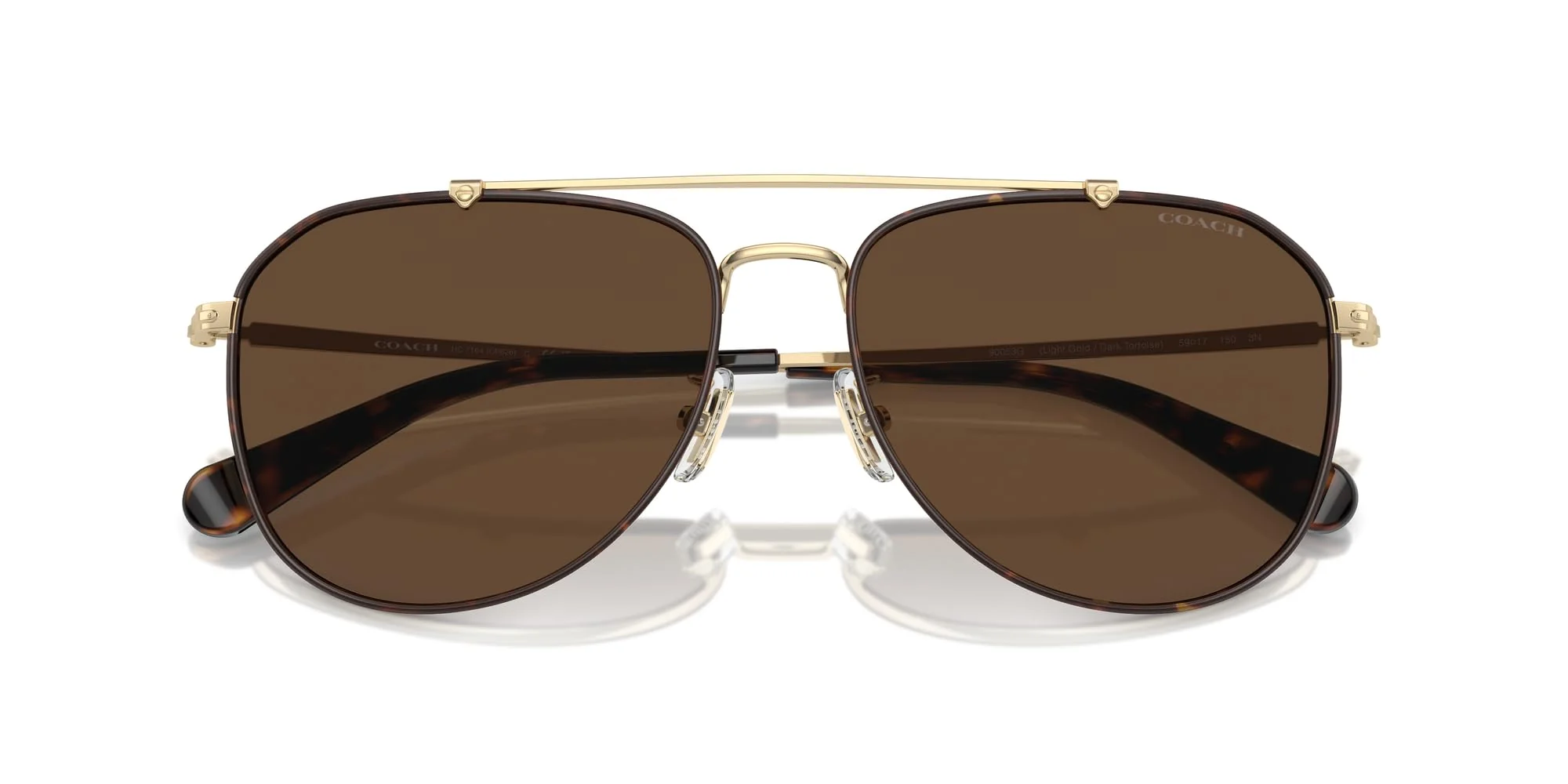 COACH HC7164 Sunglasses, Light Gold/Dark Tortoise/Dark Brown Solid, 59 mm - Image 3
