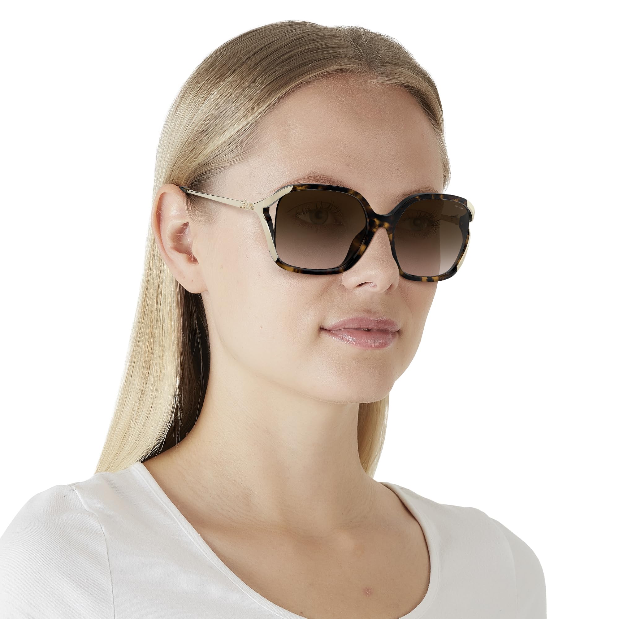 COACH HC8280U Universal Fit Sunglasses, Dark Tortoise/Brown Gradient, 57 mm - Image 2