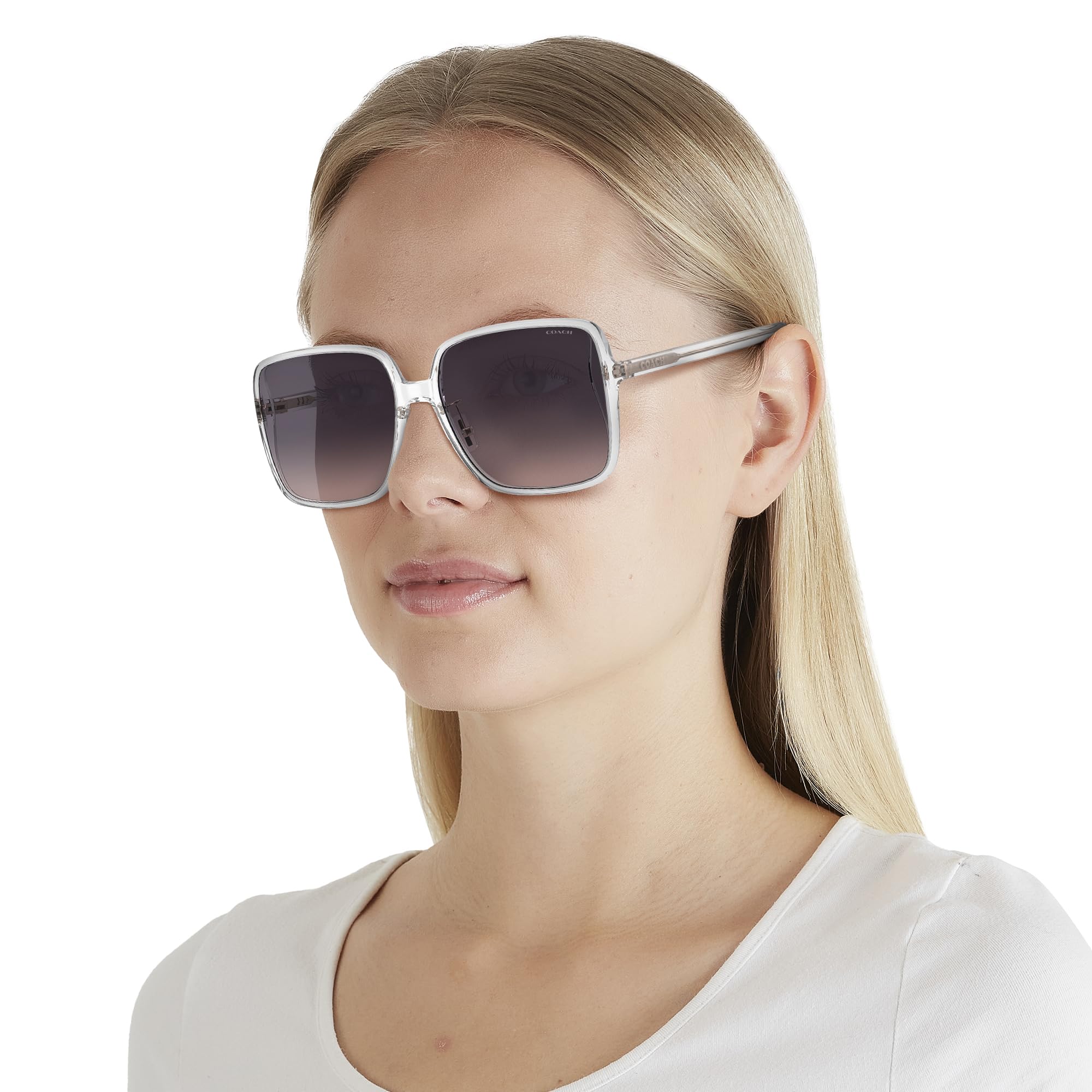 Coach HC8368D Sunglasses, Transparent Clear/Violet Pink Gradient, 61 mm - Image 2