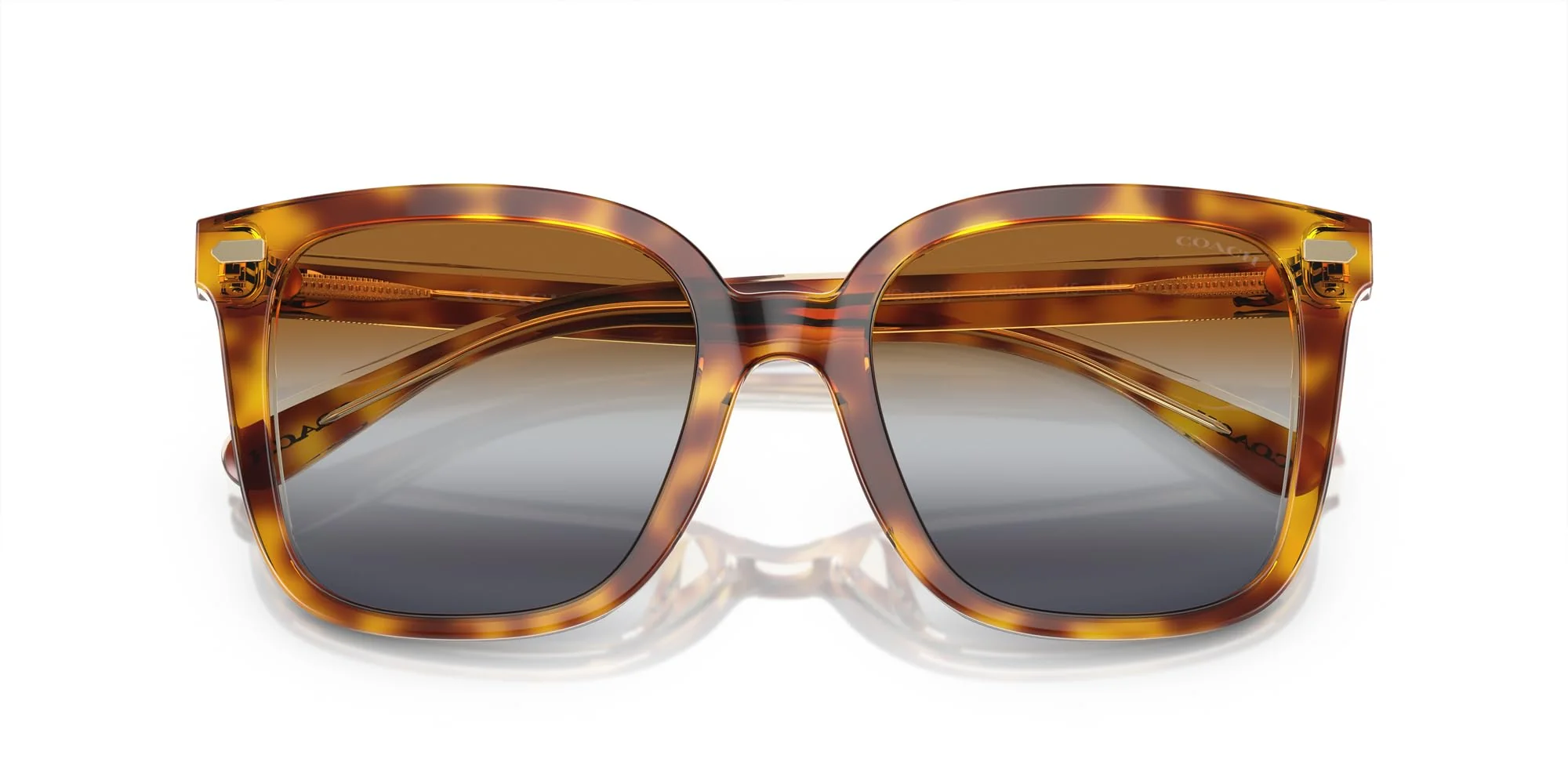 Coach HC8381F Low Bridge Fit Sunglasses, Dark Tortoise/Canary/Brown Teal Grey Gradient, 56 mm - Image 2