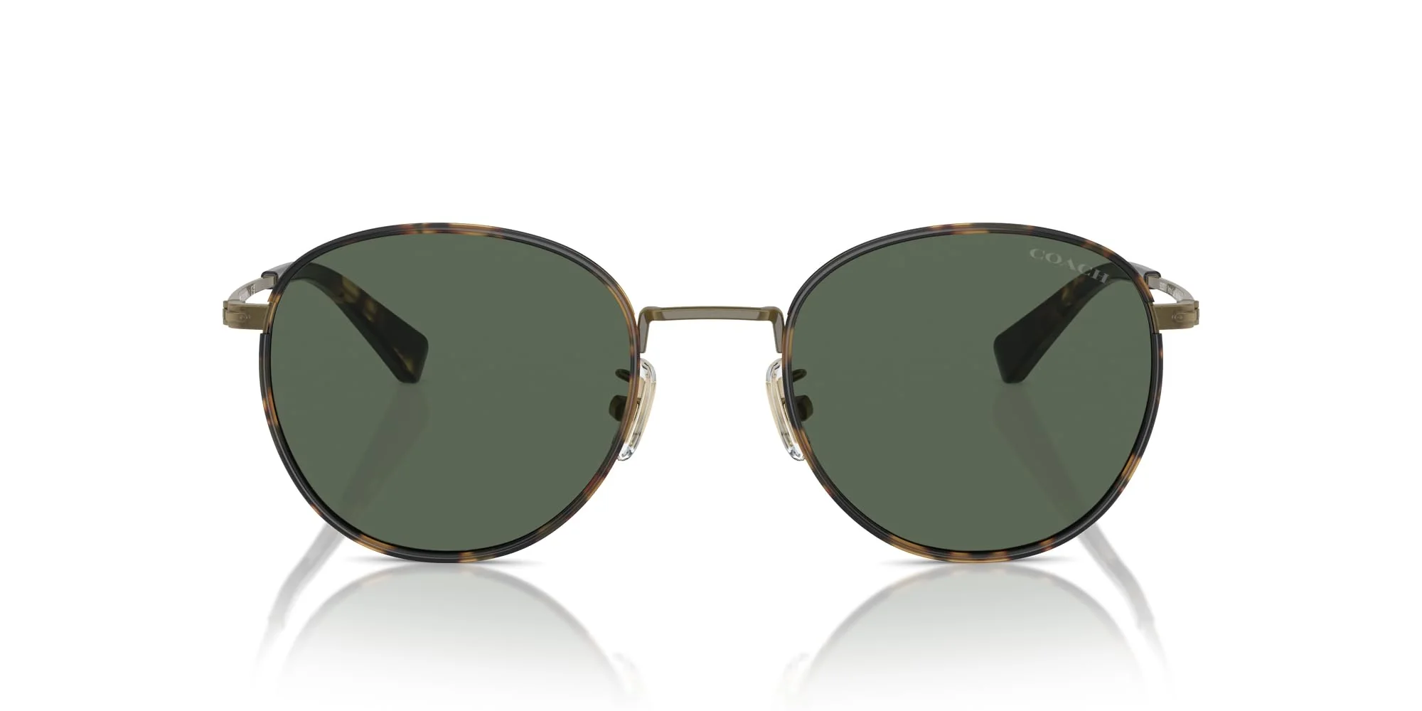COACH Sunglasses HC 7163 933371 Antique Gold/Tokyo Tortoise Green Solid Polyam