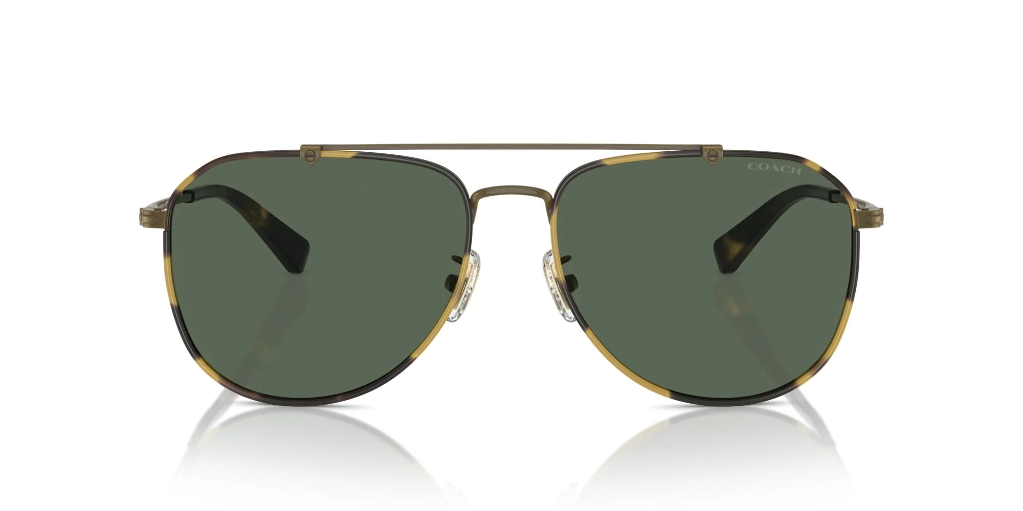 COACH Sunglasses HC 7164 933371 Antique Gold/Tokyo Tortoise Green Solid Polyam