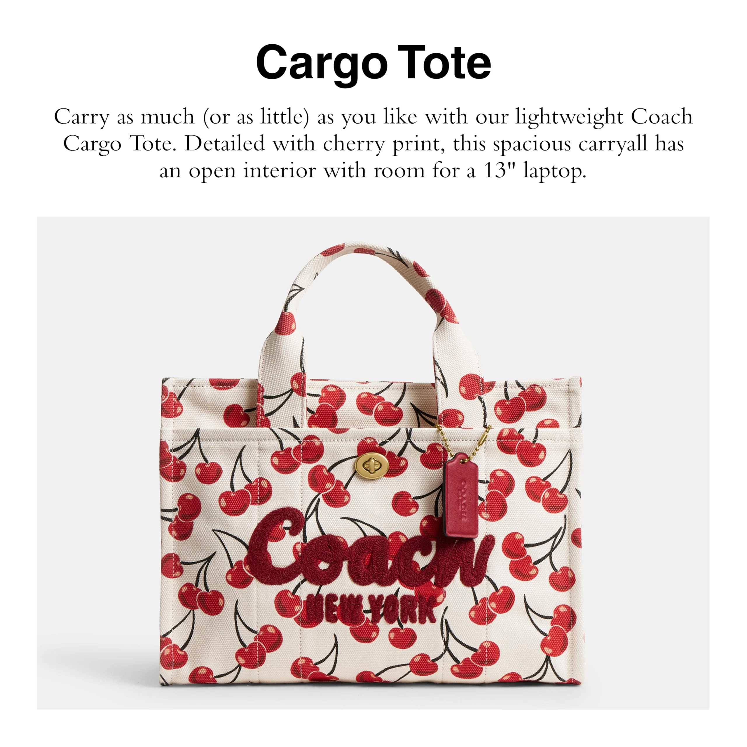 COACH Womens Cargo Tote Bag with Cherry Print, Chalk Multi, OS - Image 6