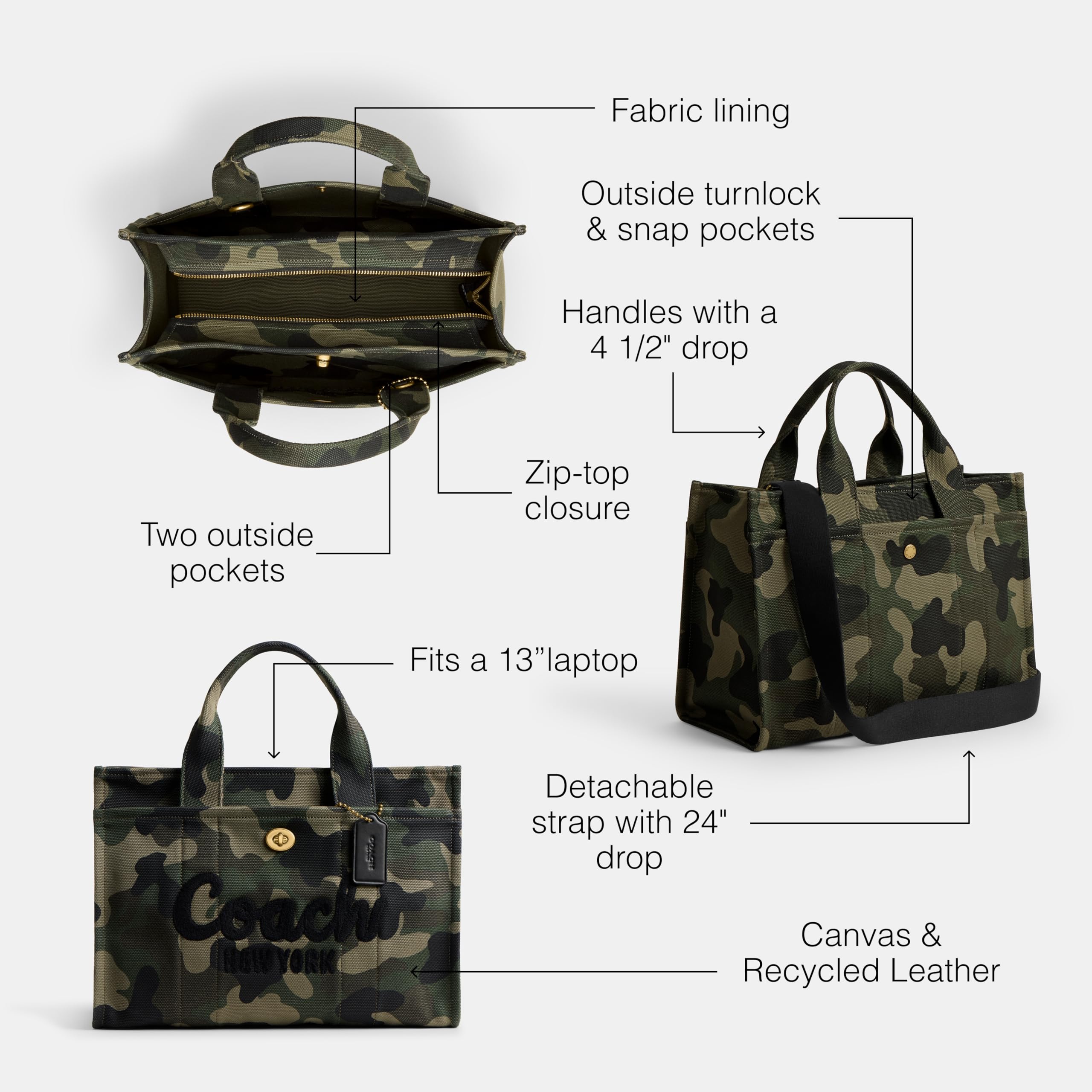 COACH Womens Cargo Tote Green Multi One Size - Image 6