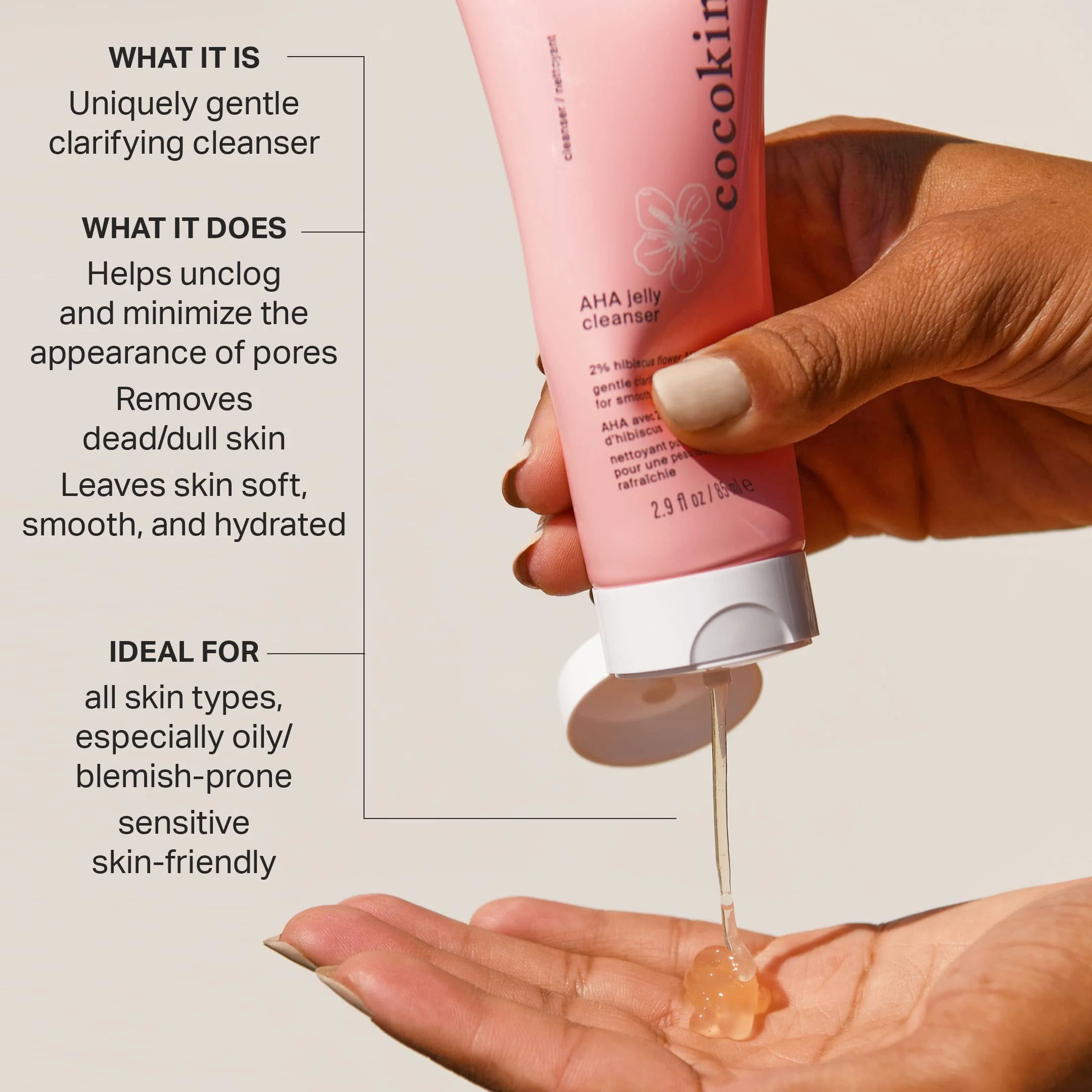 Cocokind AHA Jelly Cleanser, Gentle Face Wash and AHA BHA Cleanser with Hyaluronic Acid, Exfoliating Face Wash for Oily Skin - Image 5