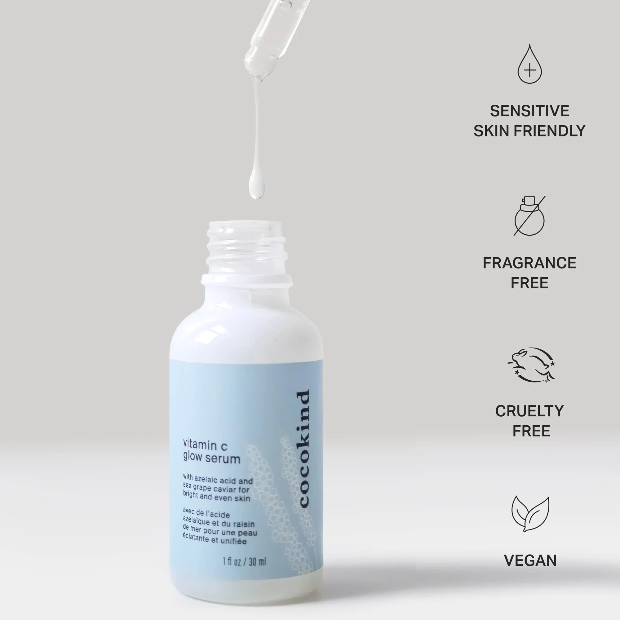 Cocokind Vitamin C Glow Serum with Azelaic Acid and Sea Grape Caviar for Bright and Even Skin, 1 Fl Oz - Image 3