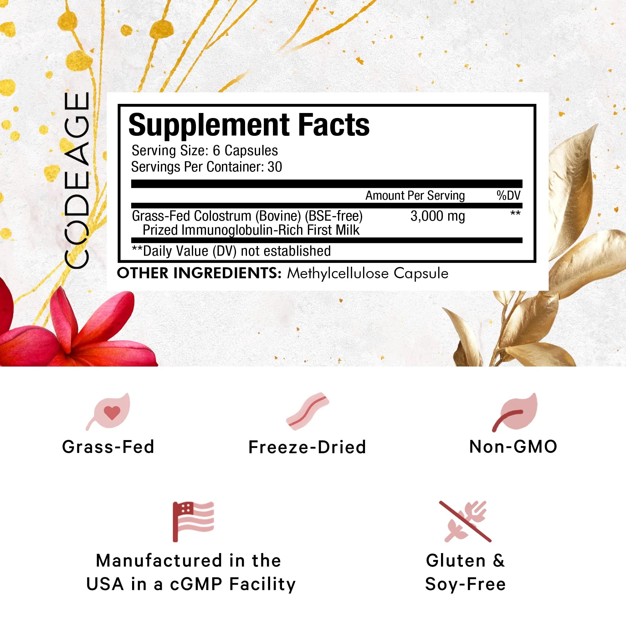 Codeage Colostrum Supplement, Grass-Fed Colostrum - Prized First Milk - Grass-Finished, Freeze-Dried - Vitamins, Immunoglobulins, Growth Factors - Non-GMO, Gluten-Free - 180 Capsules - Image 9