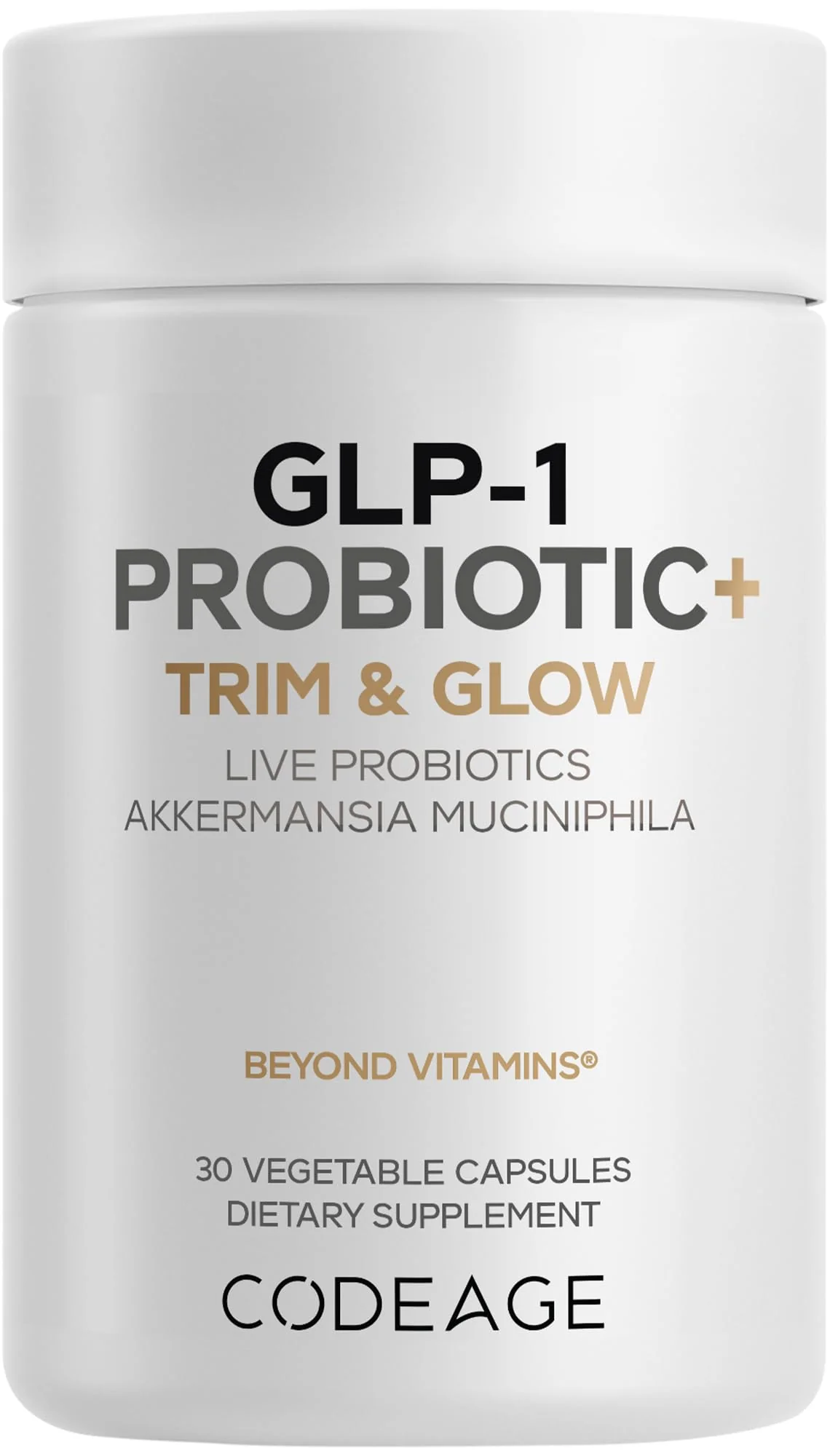 Codeage GLP-1 Probiotic+ - Live Probiotics Akkermansia, Clostridium, Bifidobacterium, Chicory Inulin Probiotic, Prebiotics & Postbiotics Supplement - 500 Million AFU - 30 Capsules