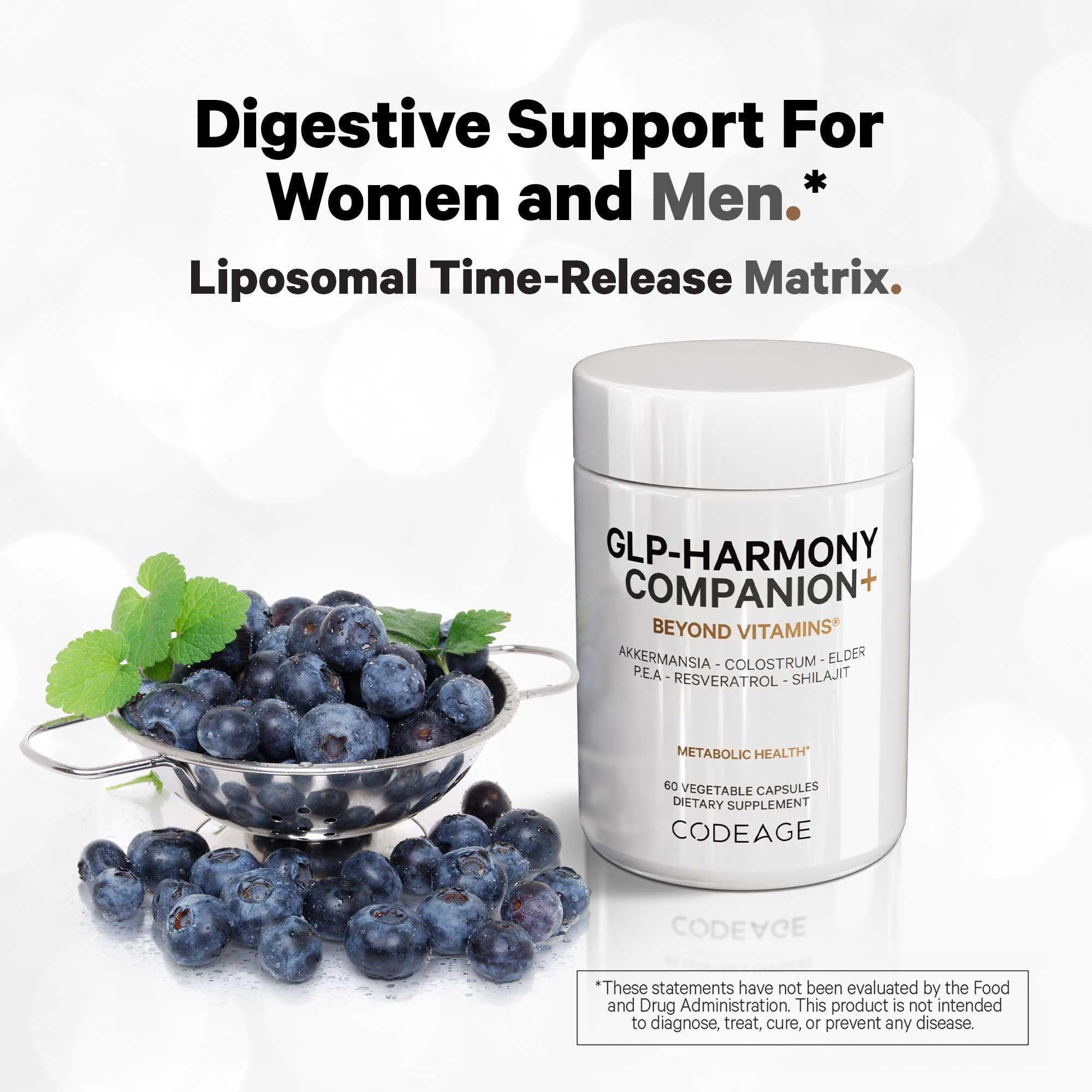 Codeage GLP-Harmony Companion+ Supplement - GLP-1 Agonist Support - Lion's Mane, Pea, Colostrum, Shilajit, Akkermansia, Elder, Citrus Bioflavonoids, Broccoli, Resveratrol - Non-GMO - 60 Capsules - Image 4