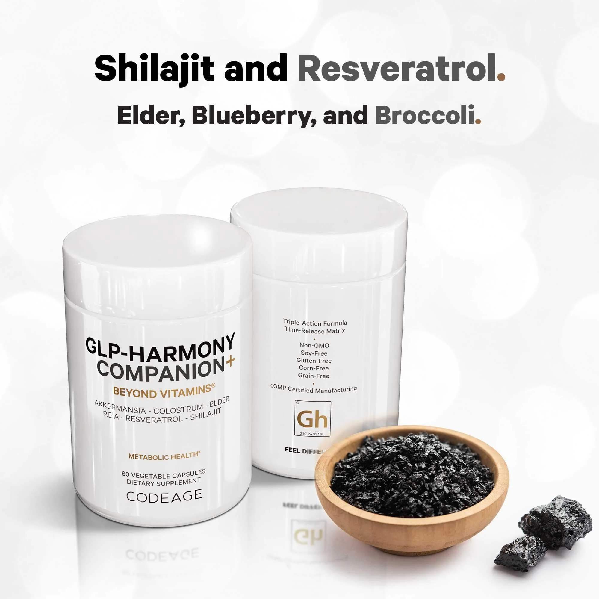Codeage GLP-Harmony Companion+ Supplement - GLP-1 Agonist Support - Lion's Mane, Pea, Colostrum, Shilajit, Akkermansia, Elder, Citrus Bioflavonoids, Broccoli, Resveratrol - Non-GMO - 60 Capsules - Image 5