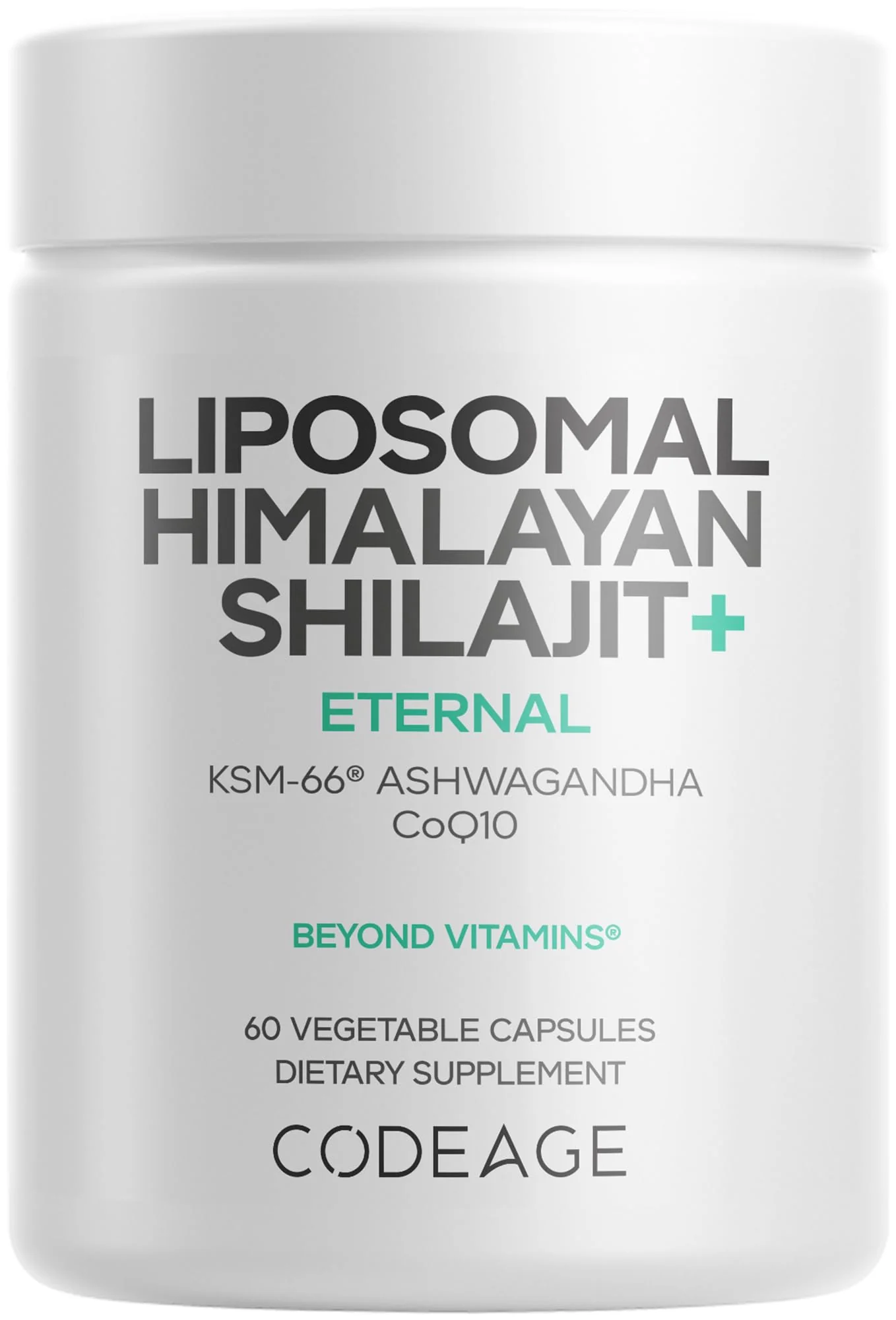 Codeage Liposomal Himalayan Shilajit+ Supplement - 500 mg Shilajit, KSM-66 Ashwagandha, CoQ10, Fulvic Ionic Minerals, Calcium, Magnesium, BioPerine - Liposomal Delivery - Non-GMO - 60 Capsules