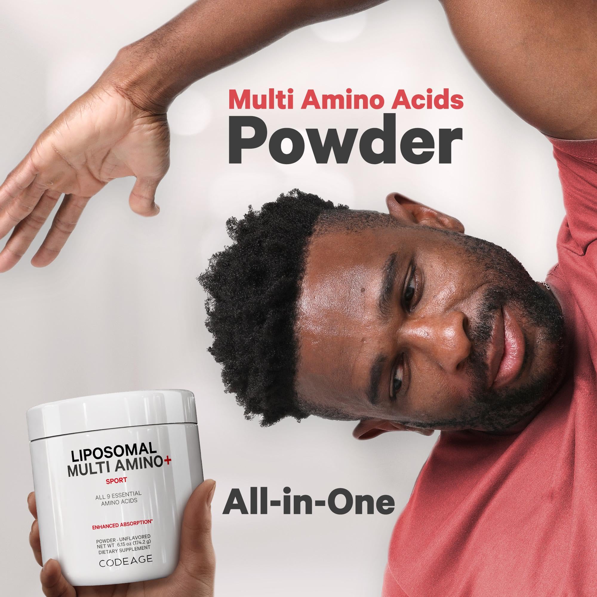 Codeage Liposomal Multi Amino Powder Supplement - BCAA & EAA Supplement All 9 Essential Amino Acids, Branched-Chain Amino Acid, Pre & Post Workout, Unflavored, Liposomal Delivery, Non-GMO, 6.15 oz - Image 4